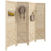 HOMCOM 4 Panel Pegboard Display Room Divider, 4.7' Tall Wood Indoor Portable Folding Privacy Screen, Partition Wall Divider for Home Office, Natural