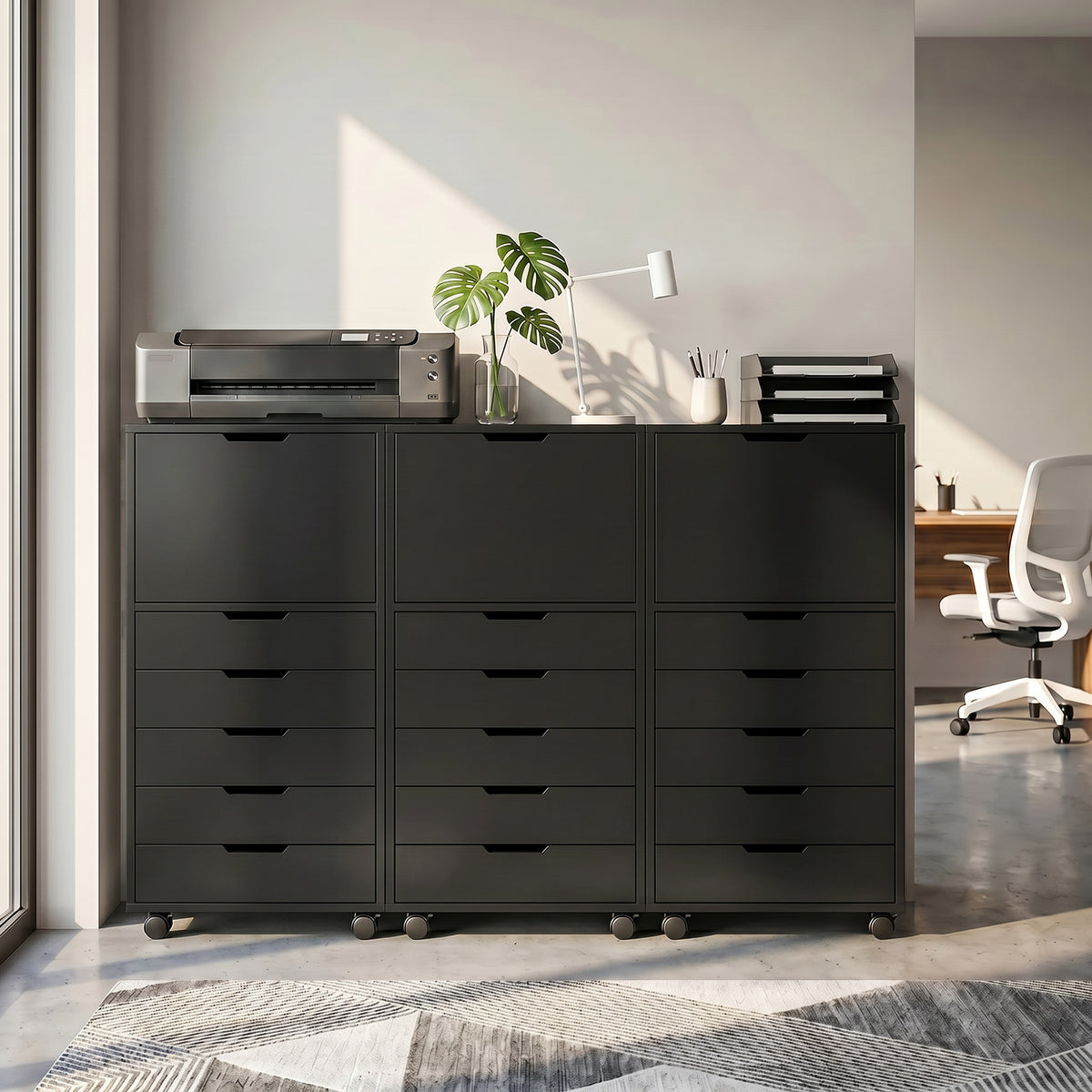 5 Drawer Vertical File Cabinet with Lockable Wheels and Soft-Close Cabinet, Mobile Filing Cabinet for Home Office, Rolling Printer Stand for A4 Letter-Size Documents, Black