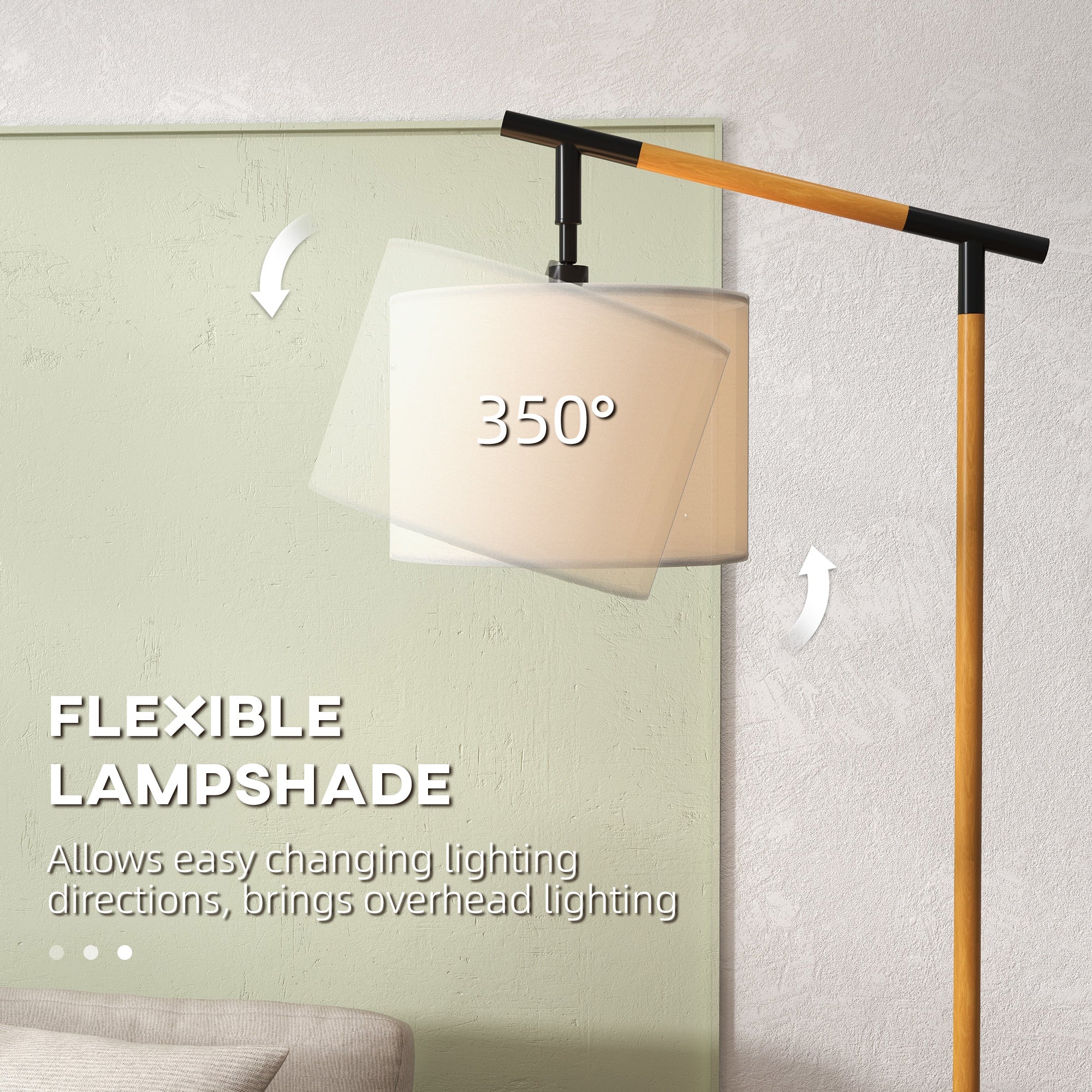 HOMCOM Modern Floor Lamps for Living Room with Rotating Lampshade, Standing Lamp for Bedroom, LED Bulb Included, Brown