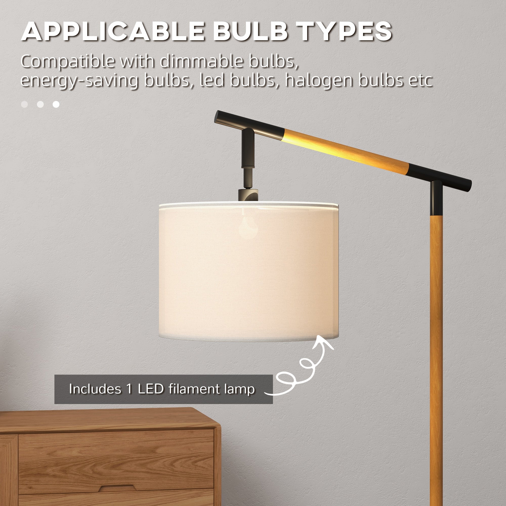 HOMCOM Modern Floor Lamps for Living Room with Rotating Lampshade, Standing Lamp for Bedroom, LED Bulb Included, Brown