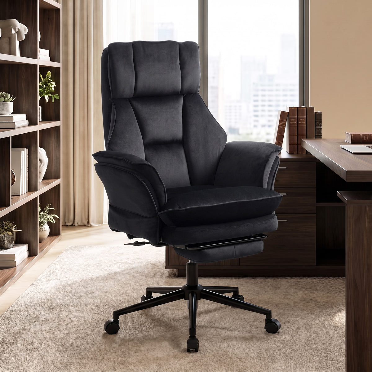 Cross Legged Office Chair with Footrest, 396 lbs Reclining Computer Desk Chair with High Back, Flip-up Armrests, Adjustable Height, Thick Cushion, Rocking Function, Black