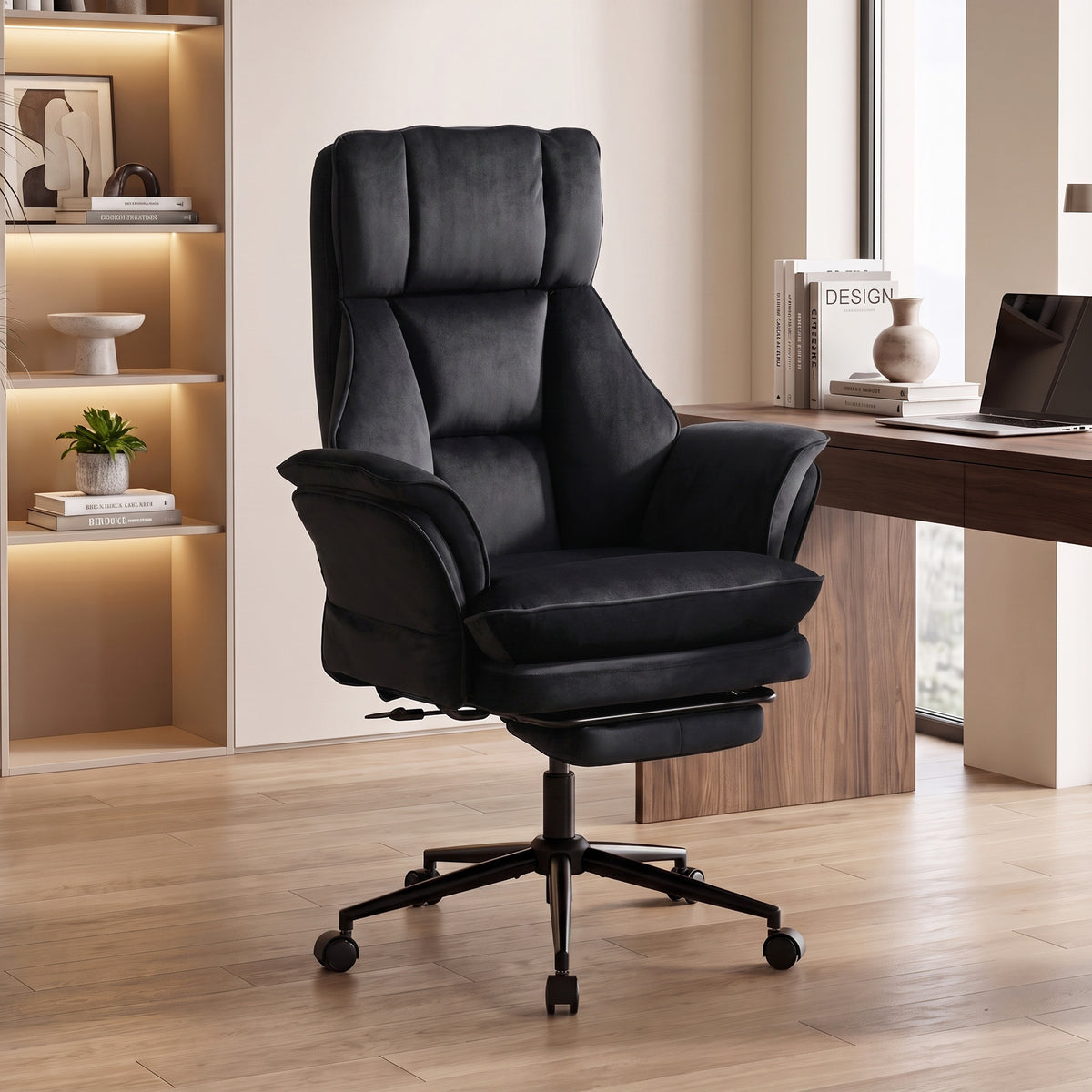Cross Legged Office Chair with Footrest, 396 lbs Reclining Computer Desk Chair with High Back, Flip-up Armrests, Adjustable Height, Thick Cushion, Rocking Function, Black
