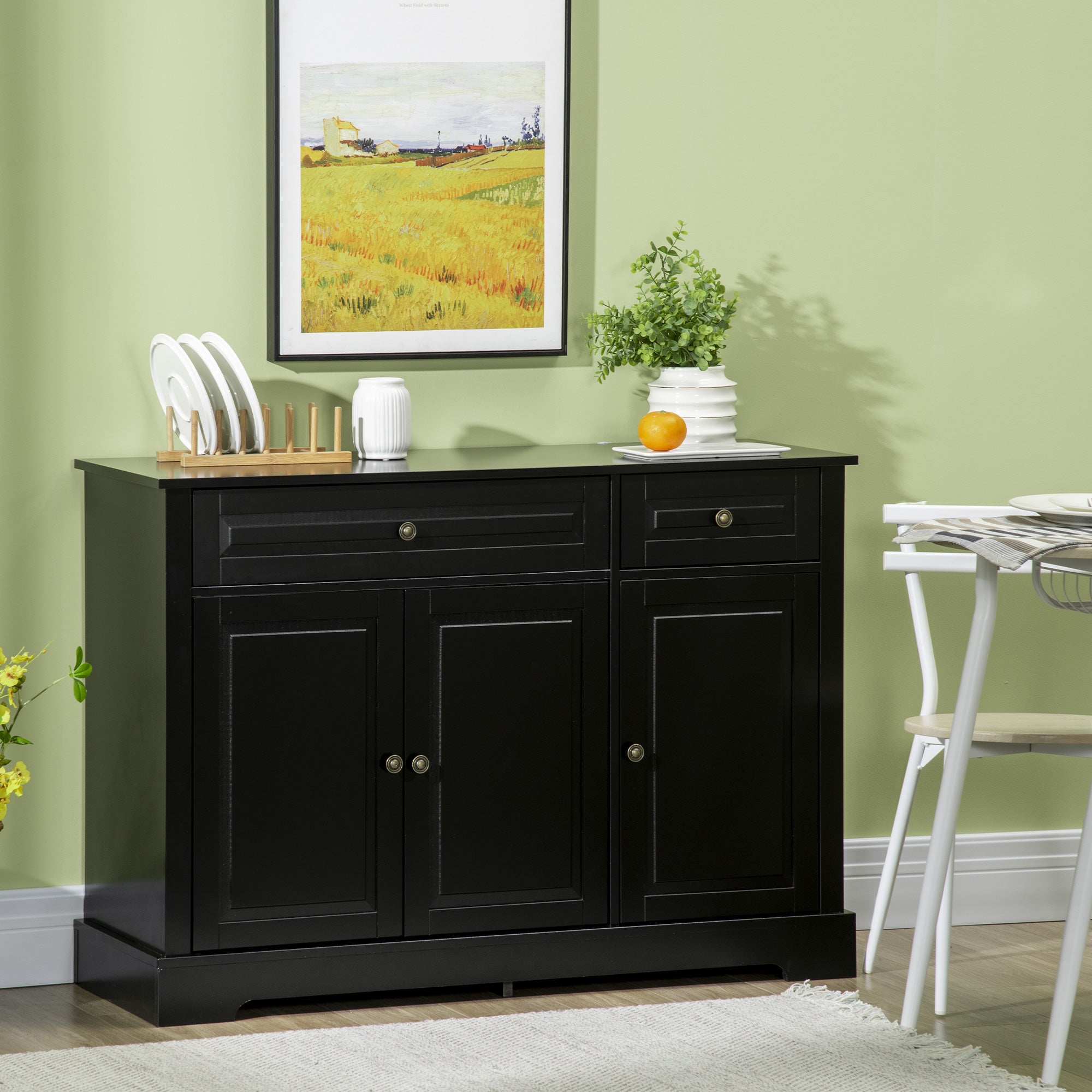 Sideboard Buffet Cabinet, Modern Kitchen Cabinet with 2 Drawers and Adjustable Shelves, Coffee Bar Cabinet, Black