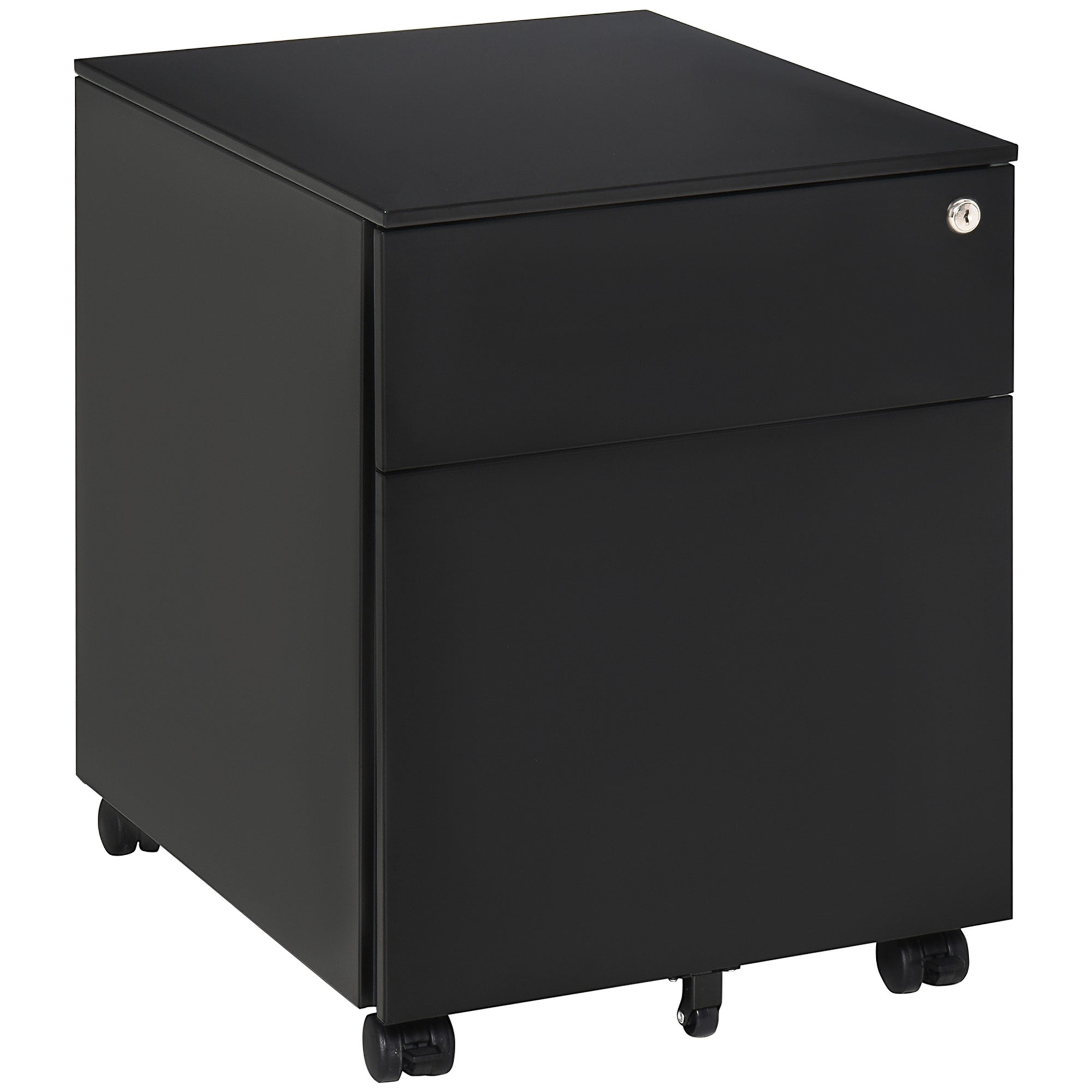 Vinsetto 2 Drawer Vertical File Cabinet, Steel Lockable Filing Cabinet with Wheels for A4, Letters, and Legal-sized Files for Home Office, Black