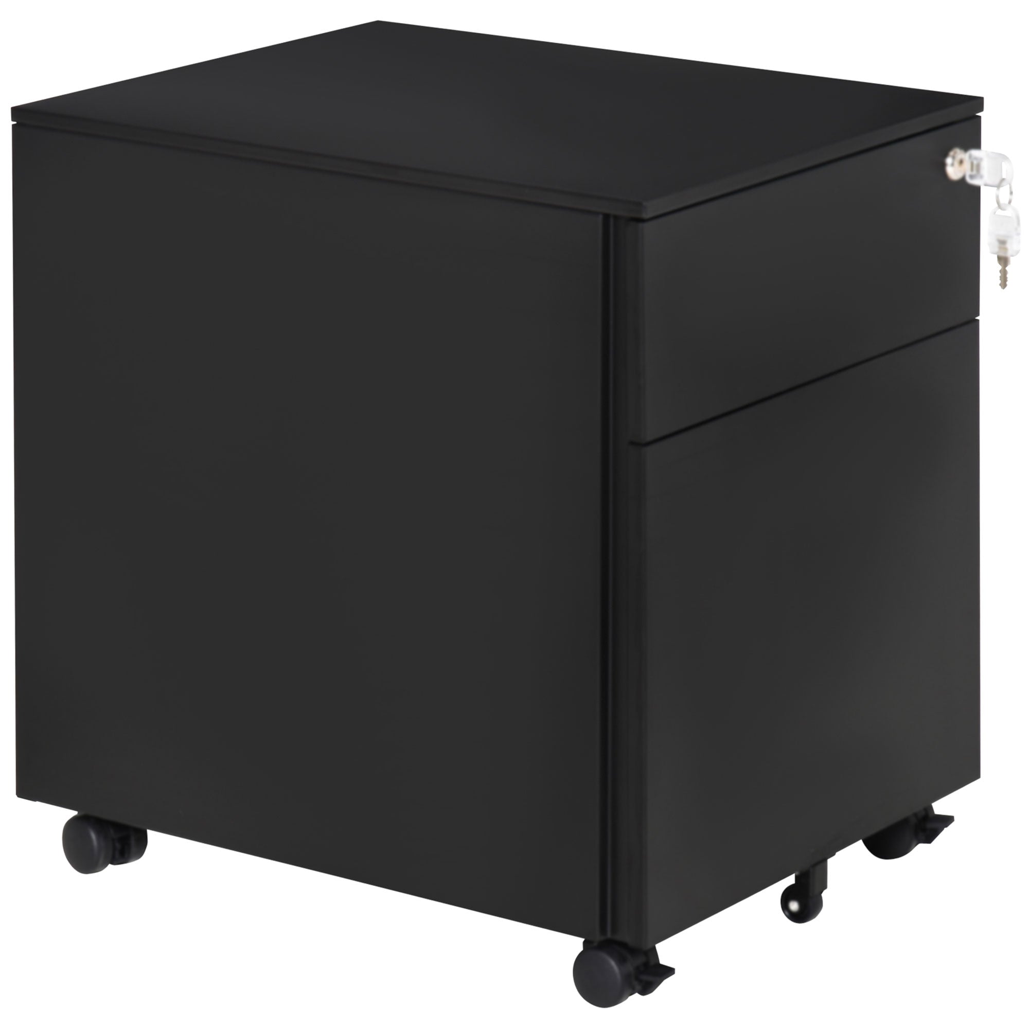 Vinsetto 2 Drawer Vertical File Cabinet, Steel Lockable Filing Cabinet with Wheels for A4, Letters, and Legal-sized Files for Home Office, Black