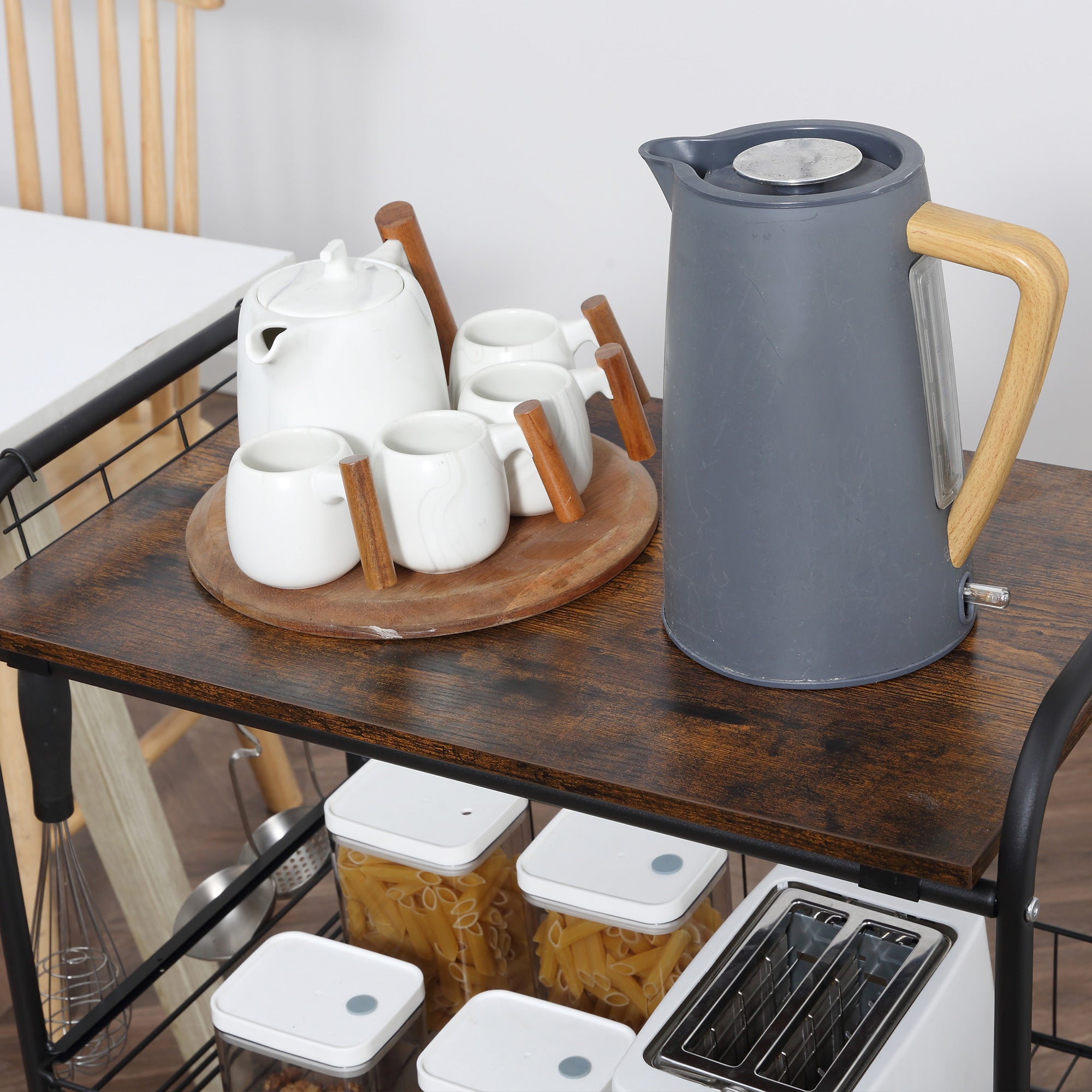 3 Tier Rolling Kitchen Cart with Storage Kitchen Island Cart on Wheels with 2 Sliding Baskets Brown