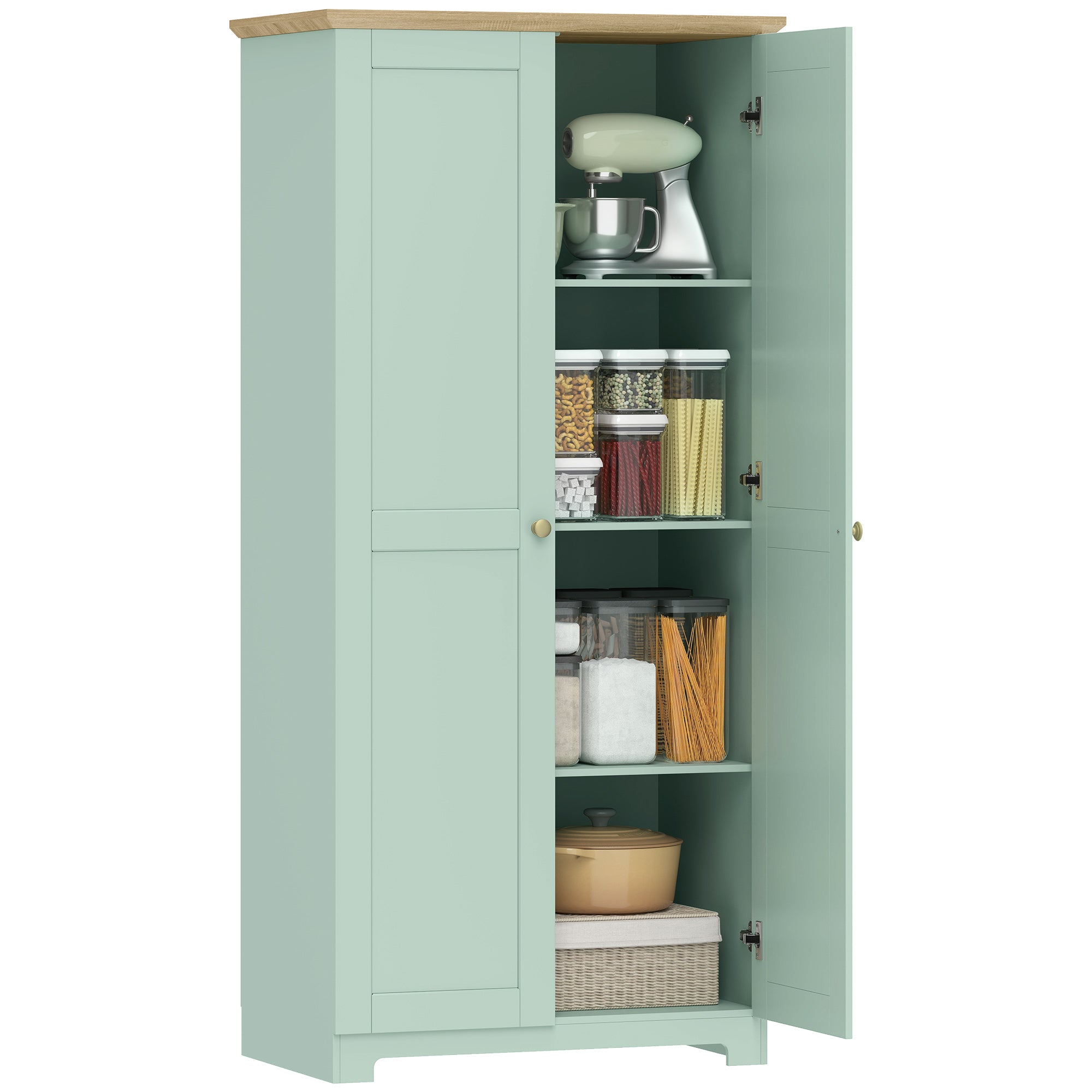 172cm Kitchen Cupboard, Freestanding Storage Cabinet with Doors and Shelves, Modern 2-Door Kitchen Pantry Cupboard for Dining Room, Light Green