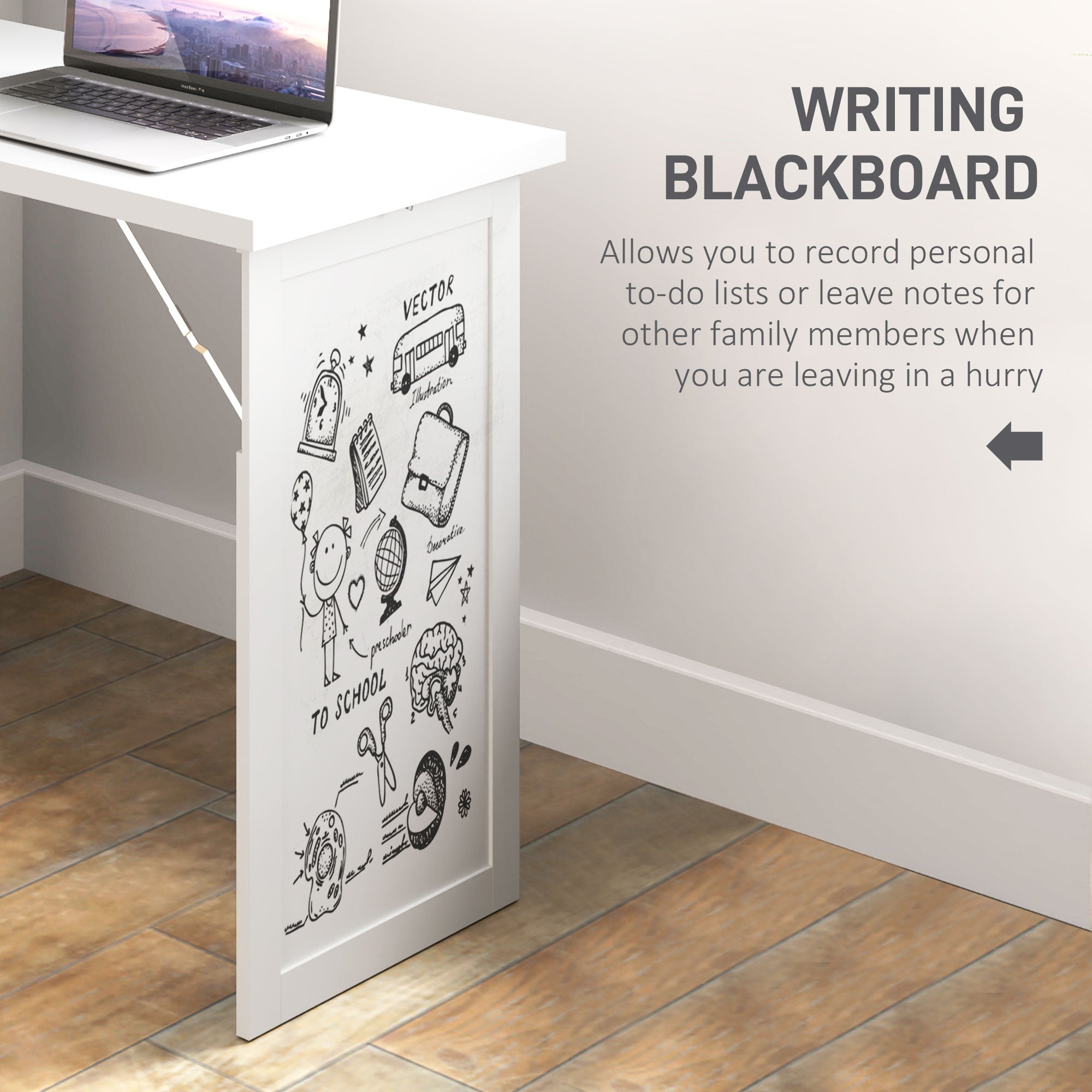 HOMCOM Wall Mounted Computer Desk, Folding Study Table with White Board and Bookshelf, Multifunctional Floating Writing Desk for Home Office, White