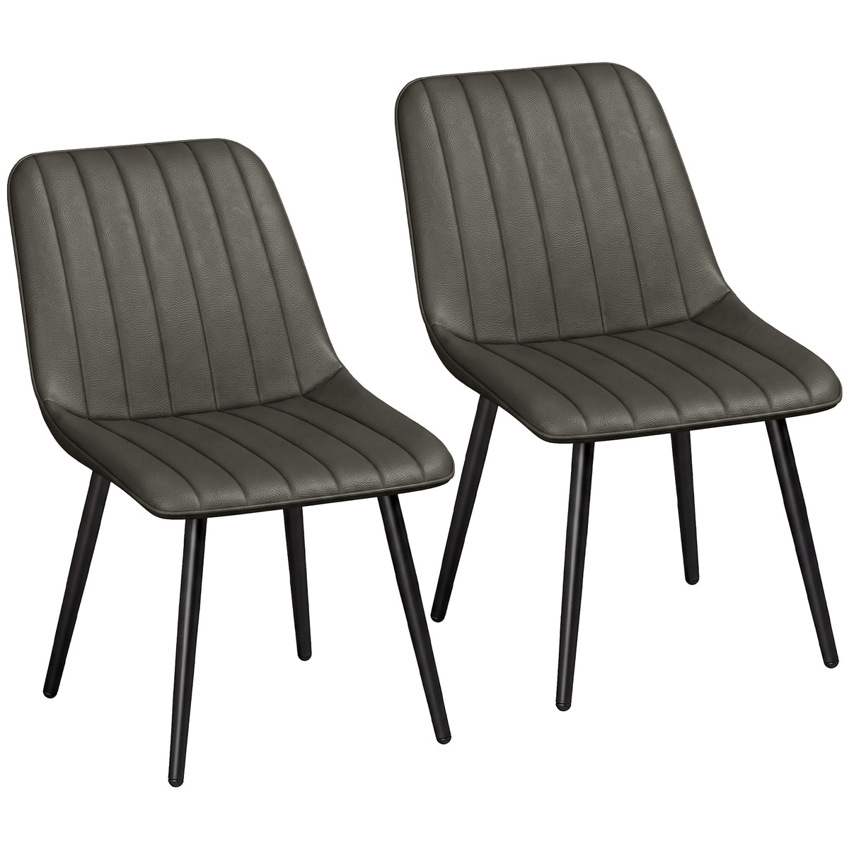 Modern Dining Chairs Set of 2, Curved Faux Leather Upholstered Kitchen Chairs with Metal Legs for Dining Room, Kitchen, Living Room, Grey