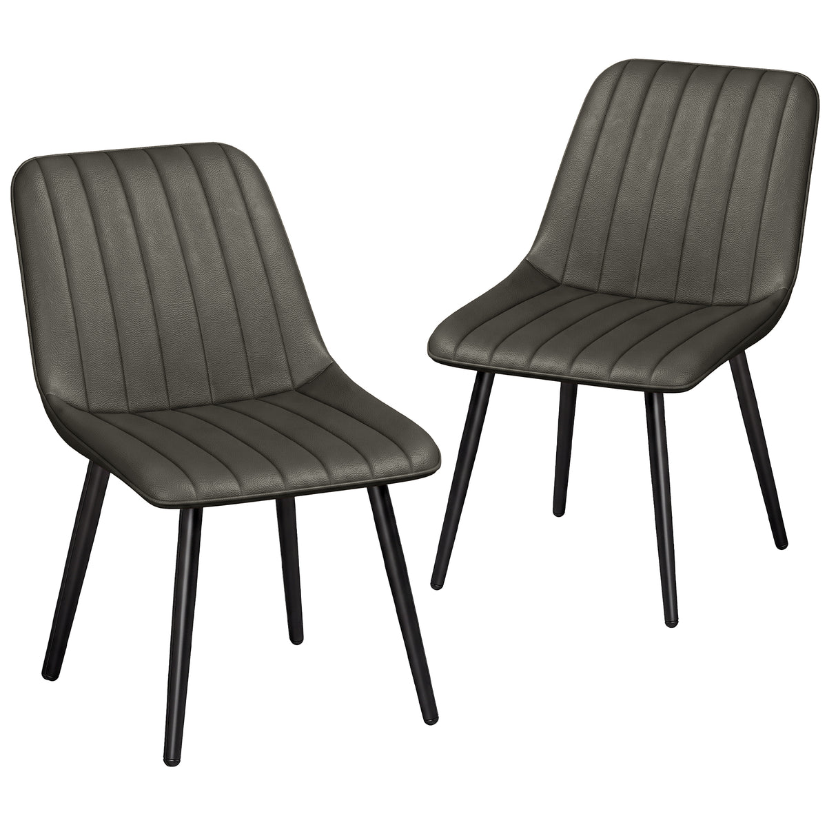 Modern Dining Chairs Set of 2, Curved Faux Leather Upholstered Kitchen Chairs with Metal Legs for Dining Room, Kitchen, Living Room, Grey