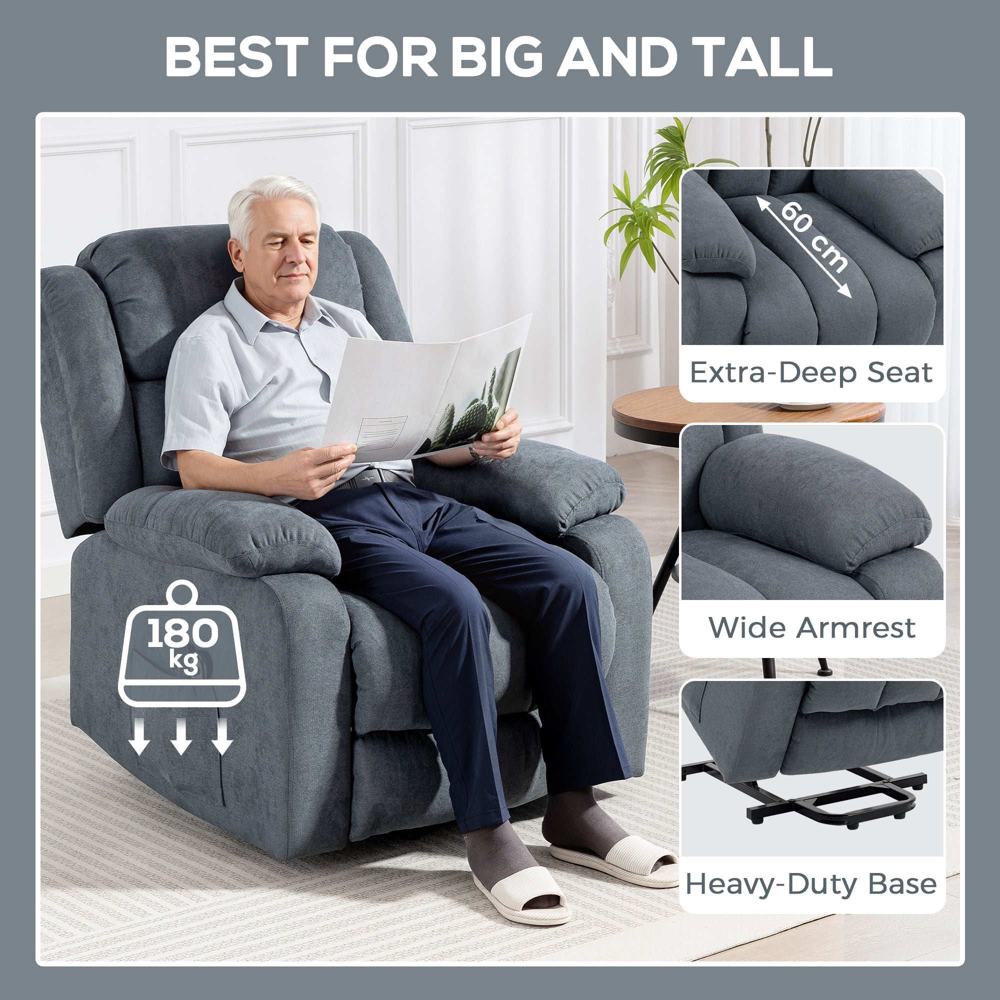 Power Lift Recliner Chair with Massage, Linen Overstuffed Lift Chair for Elderly, Electric Recliner Armchair with Footrest, Remote Control and Side Pocket, for Living Room, Grey