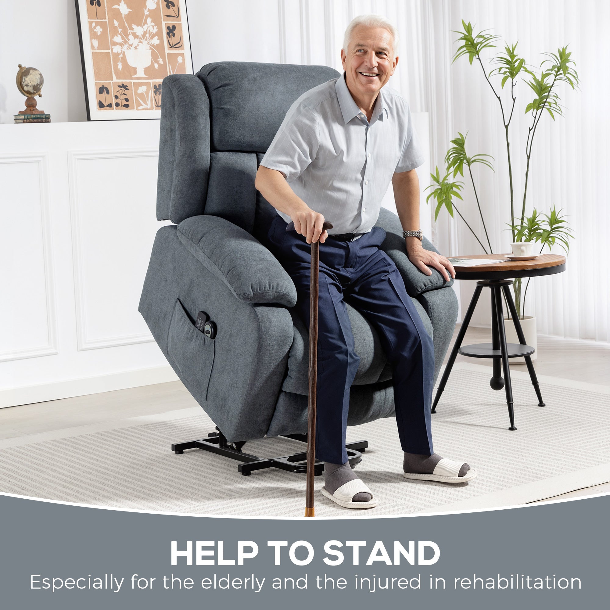 Power Lift Recliner Chair with Massage, Linen Overstuffed Lift Chair for Elderly, Electric Recliner Armchair with Footrest, Remote Control and Side Pocket, for Living Room, Grey