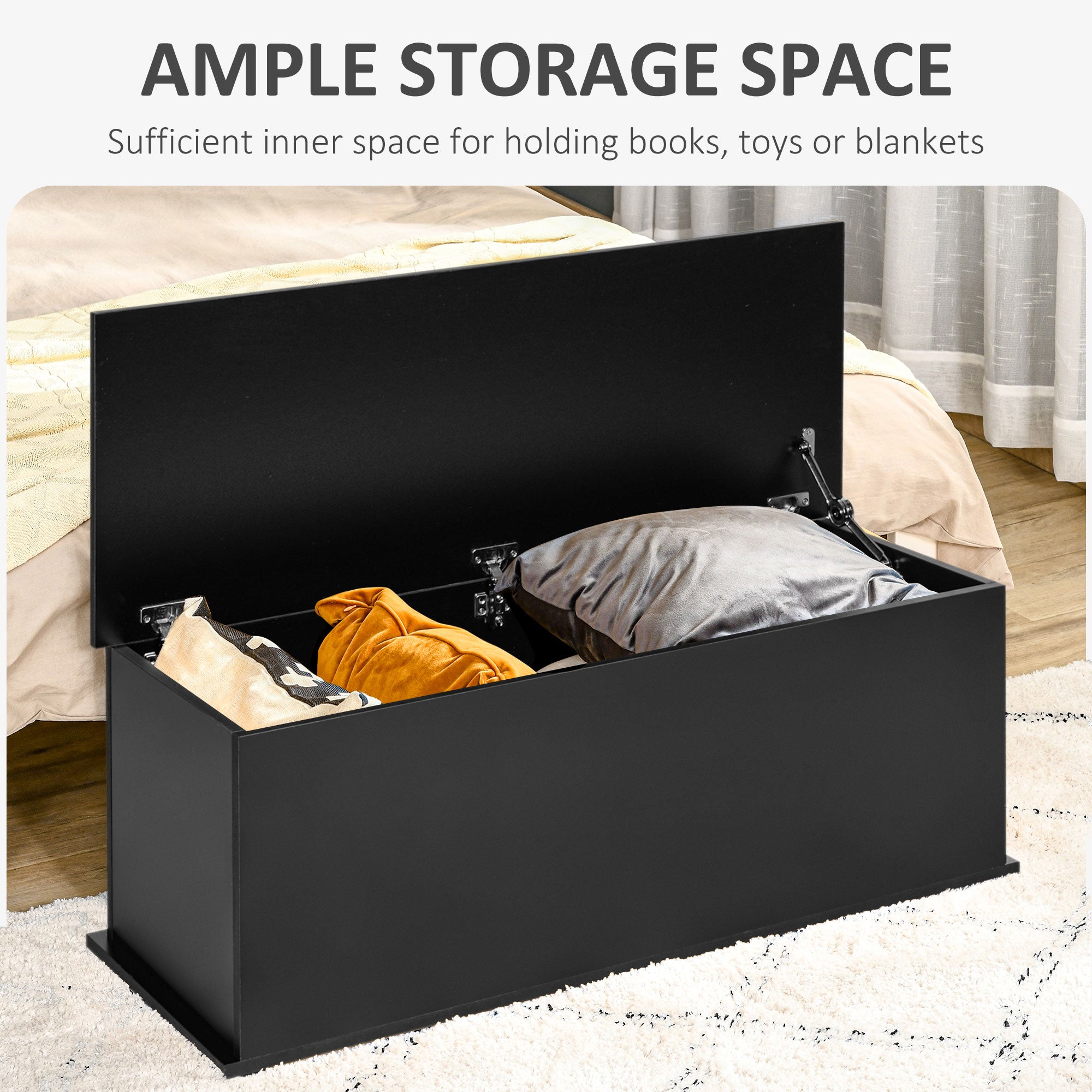HOMCOM 39.5" Lift Top Storage Chest with 2 Safety Hinges, Storage Box Organizer with Flip-Top Lid, Entryway Storage Bench, Black