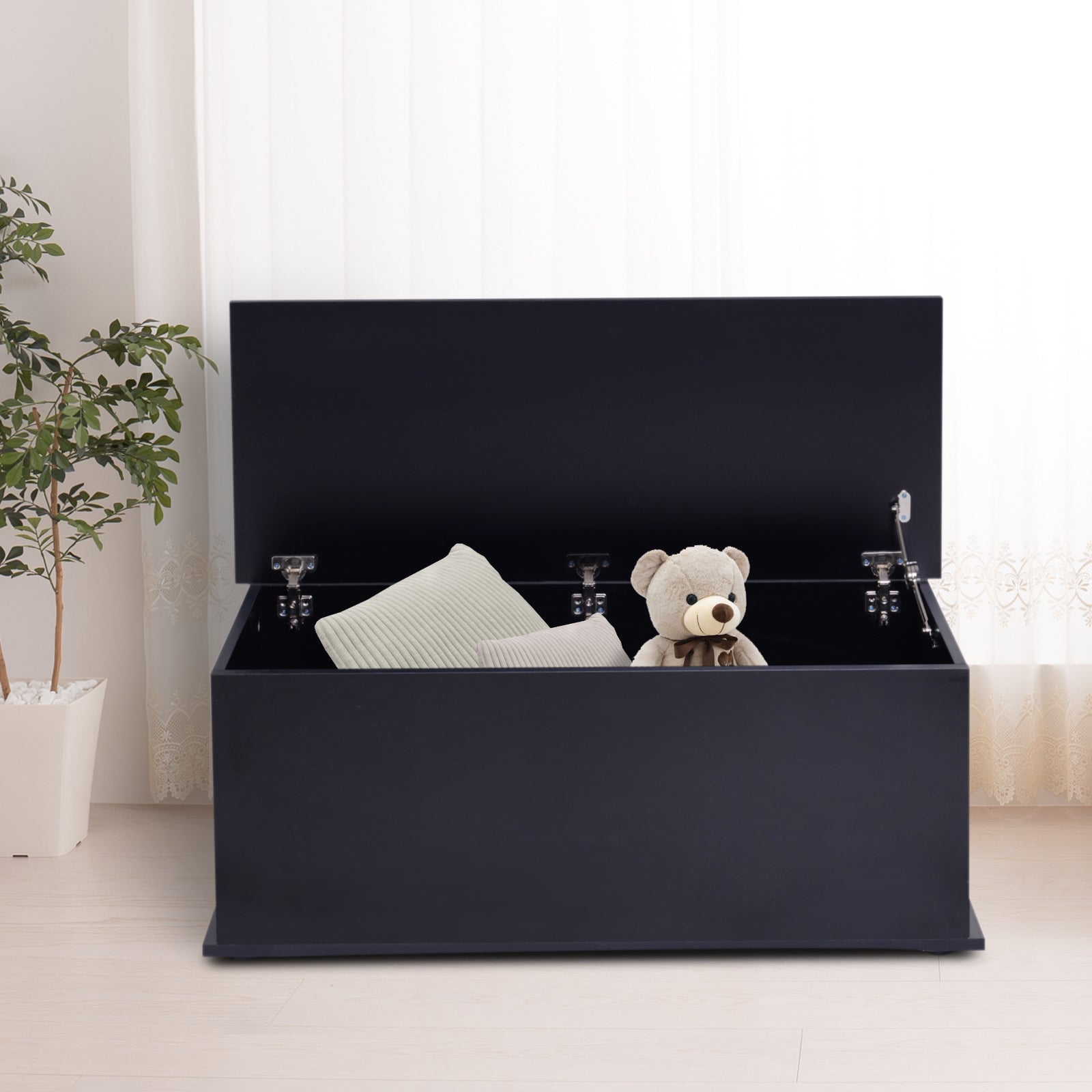 HOMCOM 39.5" Lift Top Storage Chest with 2 Safety Hinges, Storage Box Organizer with Flip-Top Lid, Entryway Storage Bench, Black