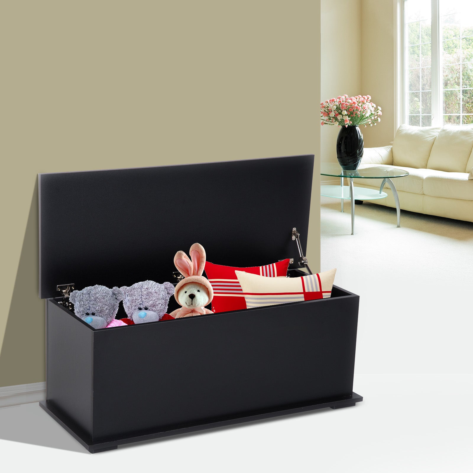 HOMCOM 39.5" Lift Top Storage Chest with 2 Safety Hinges, Storage Box Organizer with Flip-Top Lid, Entryway Storage Bench, Black