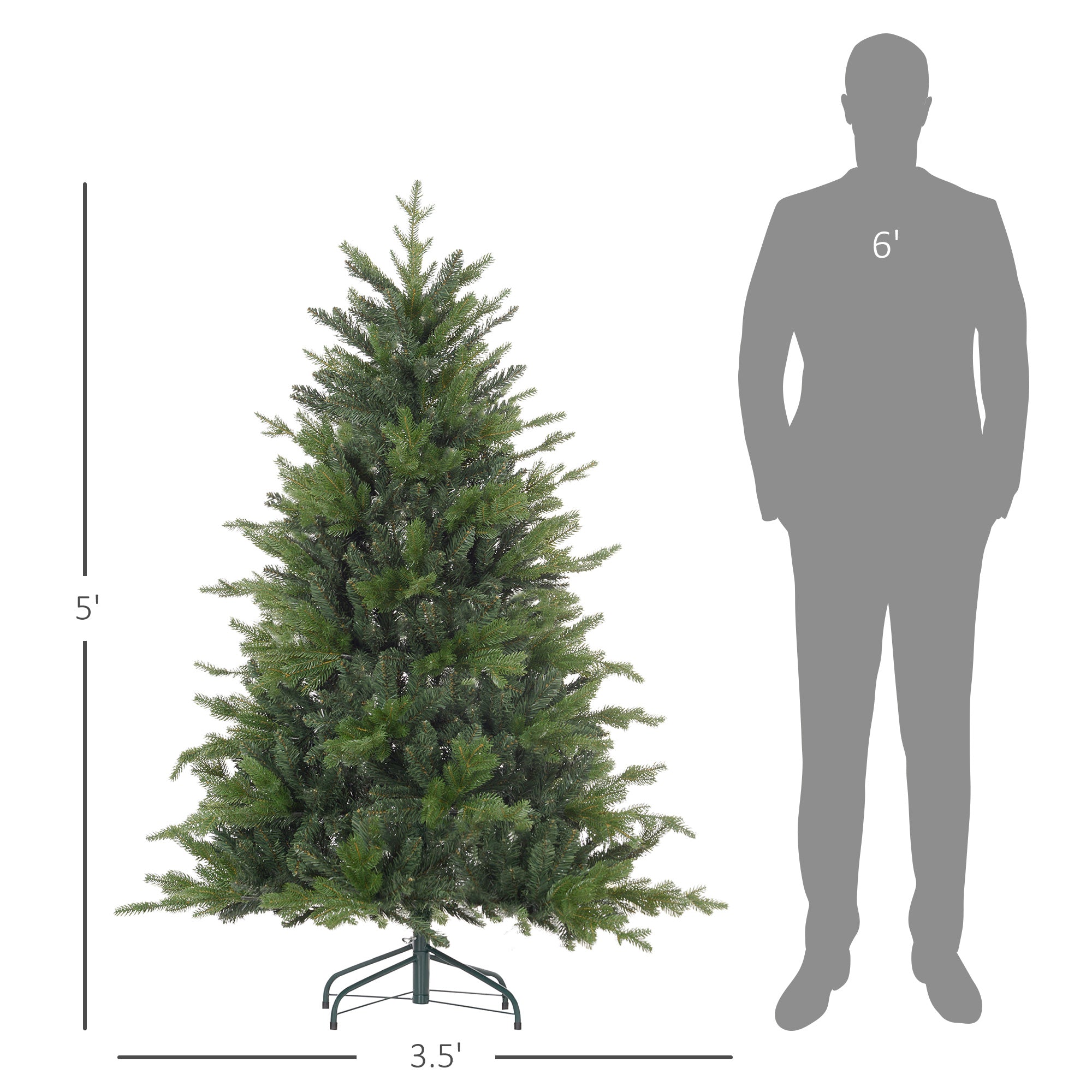 5 Ft Artificial Christmas Tree with Foldable Metal Stand, Easy Assembly, Hinged Xmas Tree for Home Office Holiday