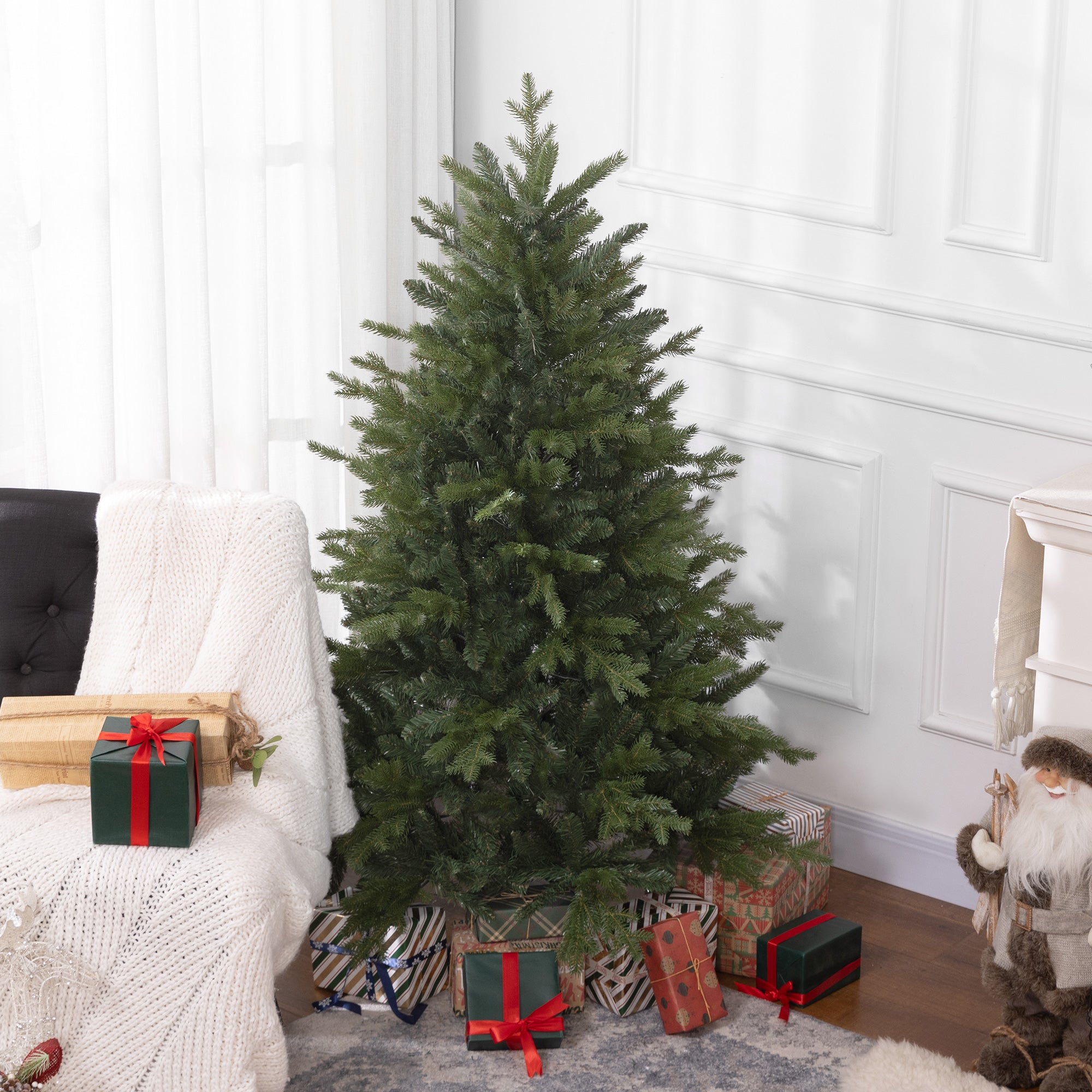 HOMCOM 5ft Artificial Christmas Tree with 1309 Tips, Metal Base, Realistic Hinged Xmas Tree for Home Office, Green