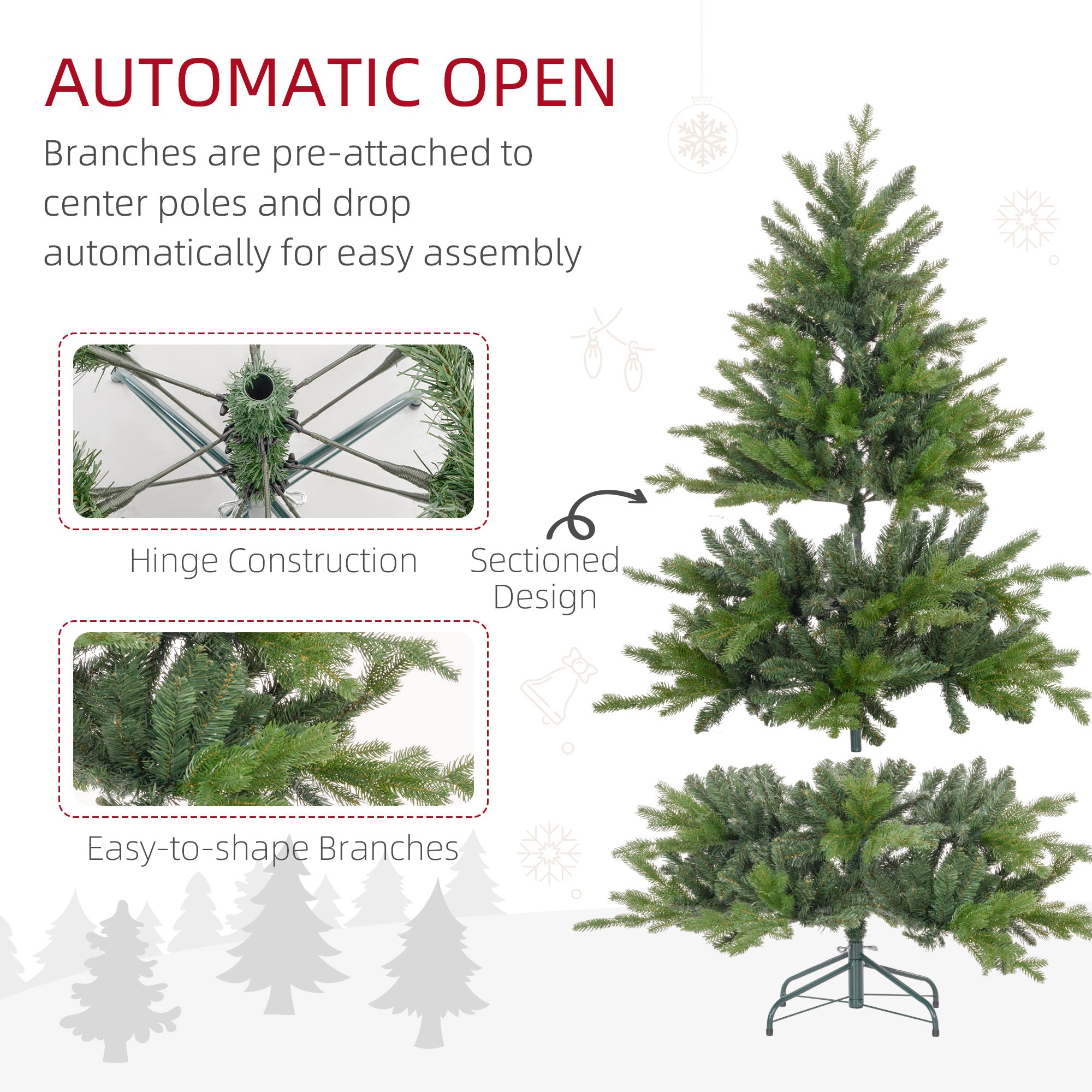 5 Ft Artificial Christmas Tree with Foldable Metal Stand, Easy Assembly, Hinged Xmas Tree for Home Office Holiday