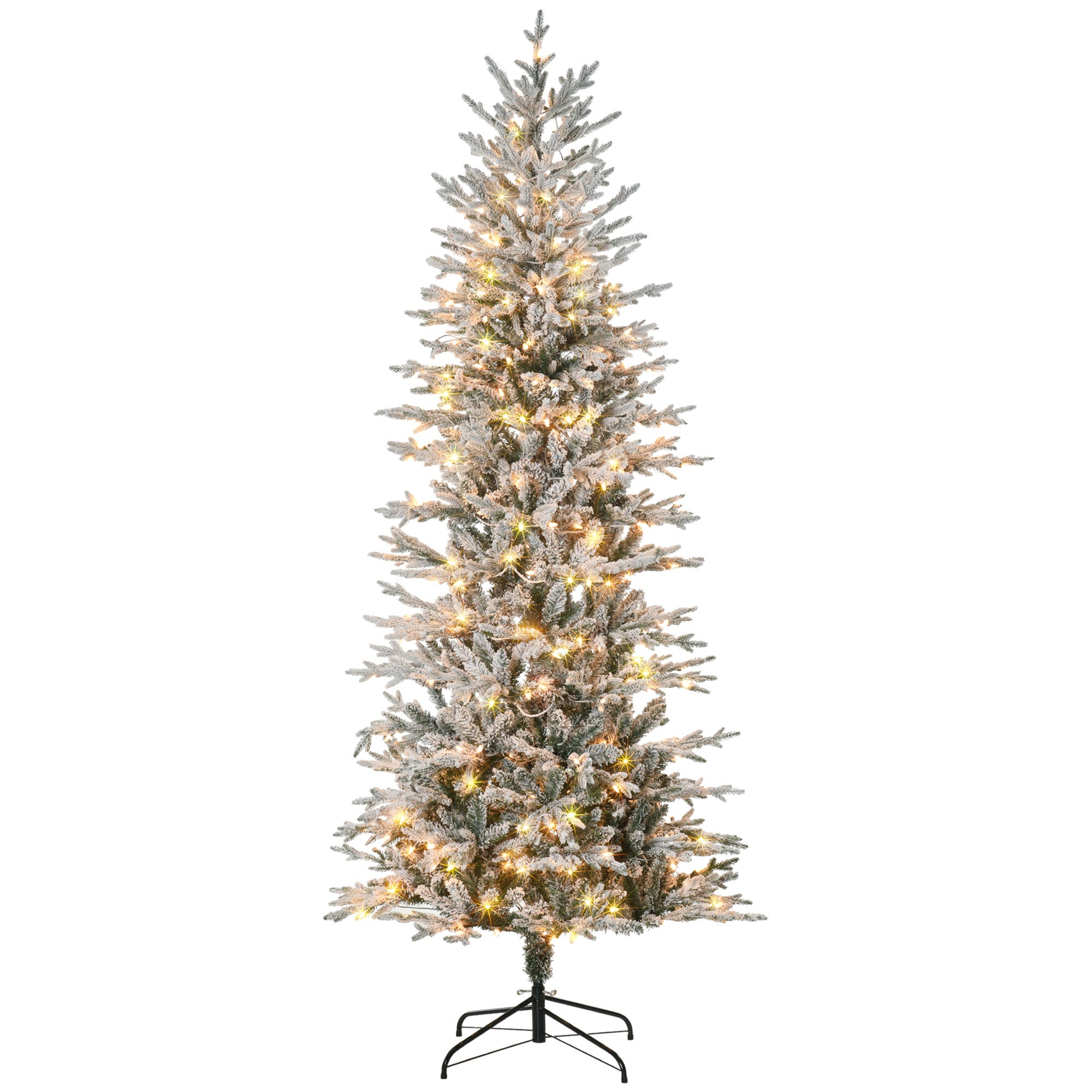 7.5' Pre Lit Artificial Flocked Christmas Trees, with Snow Branches, Warm Yellow Clear Lights, Auto Open, Extra Bulb