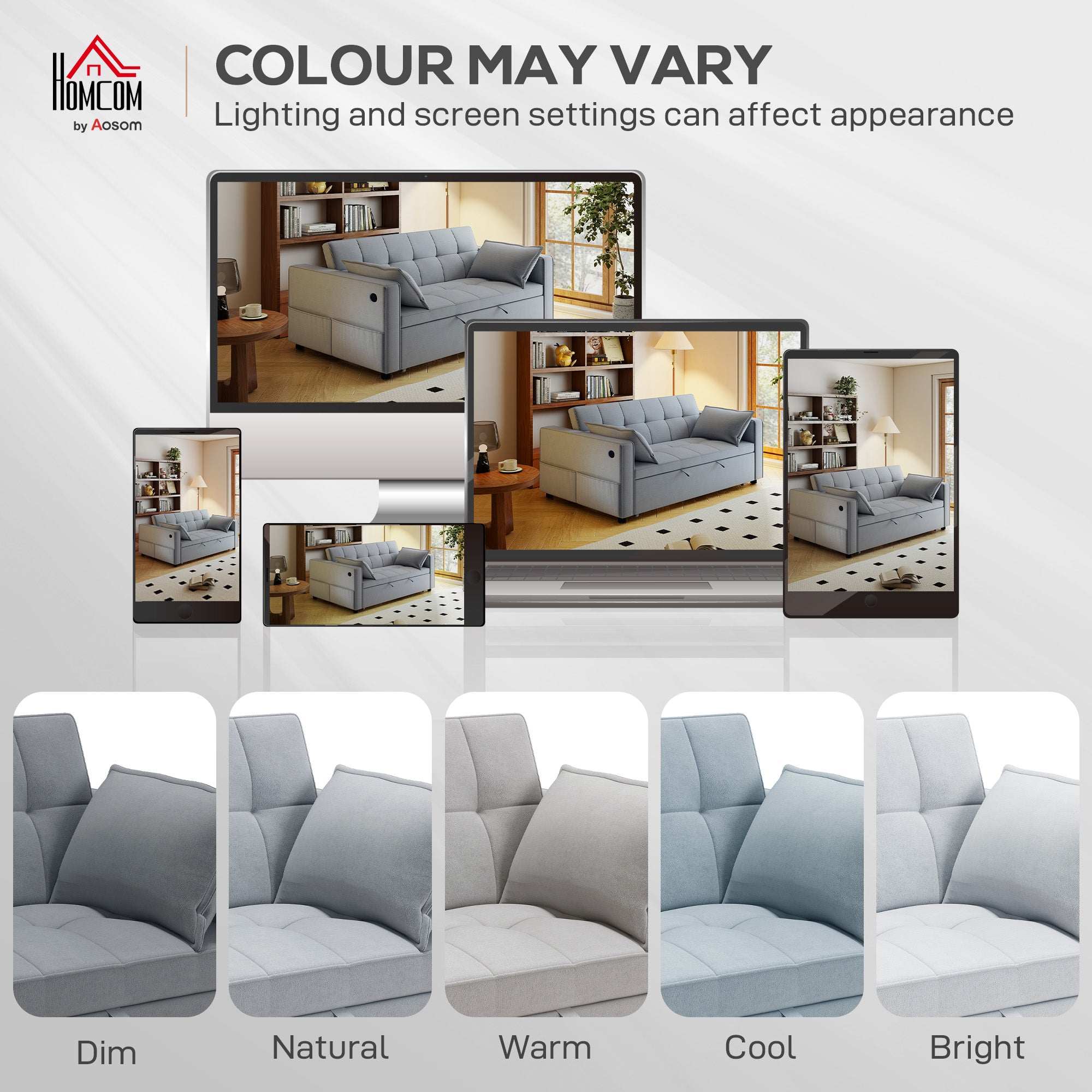3‑in‑1 Convertible Sofa Bed, Pull Out Sleeper Sofa with USB Charging, Adjustable Backrest, Side Pockets, Sleeper Couch for Living Room, Small Space, Apartment, Light Grey