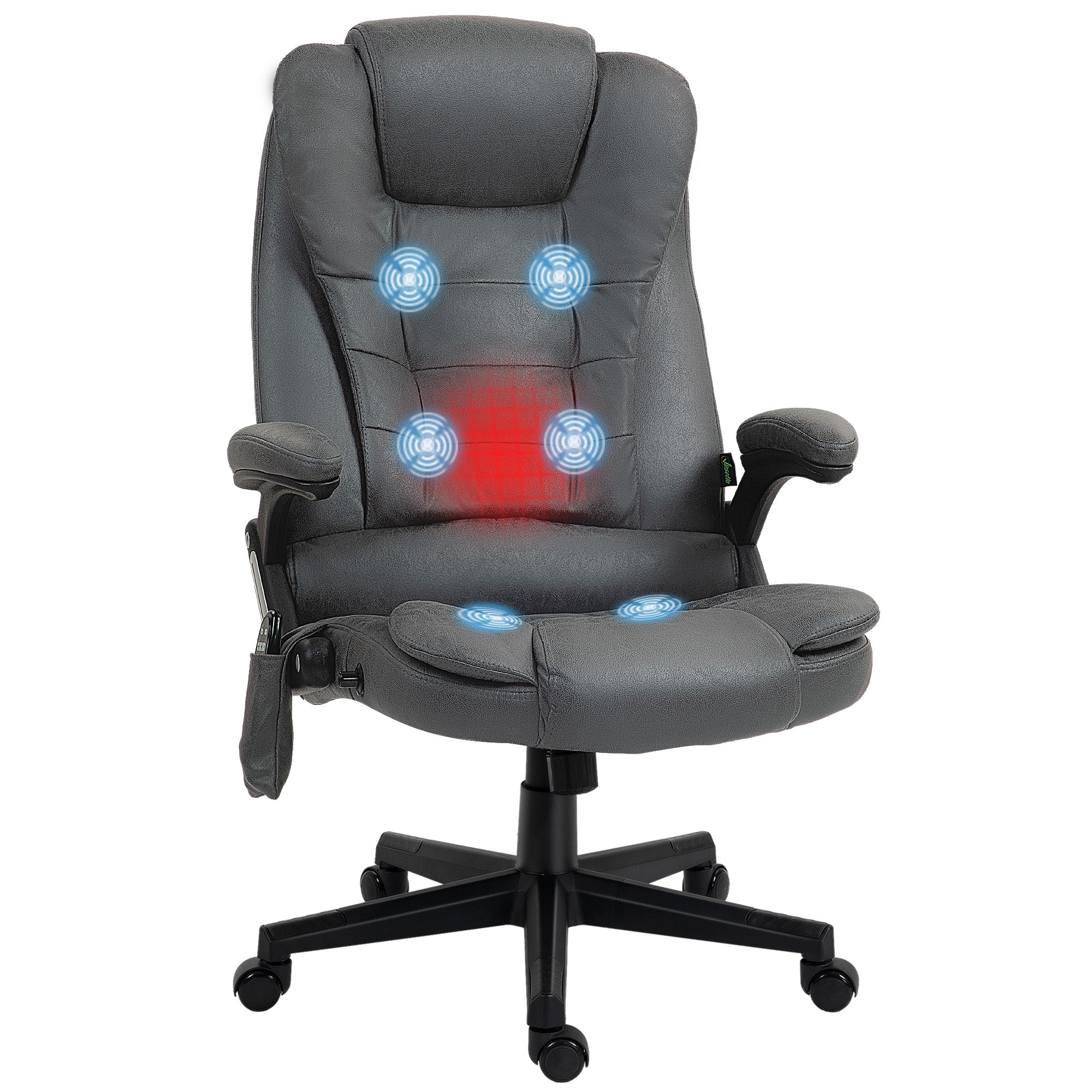 6 Point Vibrating Massage Office Chair with Heat, Microfiber Massage Desk Chair with Reclining Backrest, Dark Gray