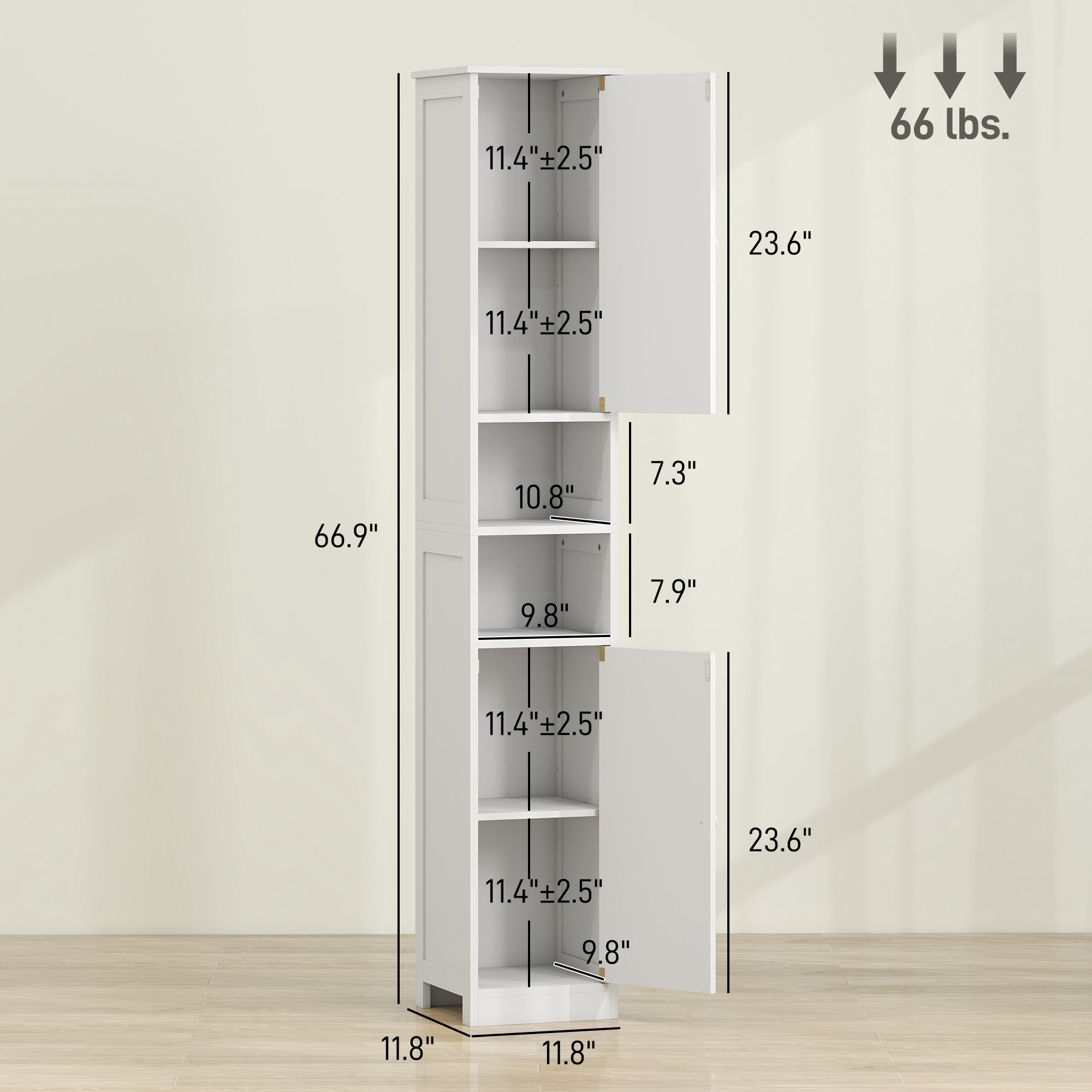 Narrow Tall Bathroom Storage Cabinet, 70" Slim Freestanding Bathroom Cabinet with Adjustable Shelves, Open Shelves and Barn Doors for Small Spaces, White