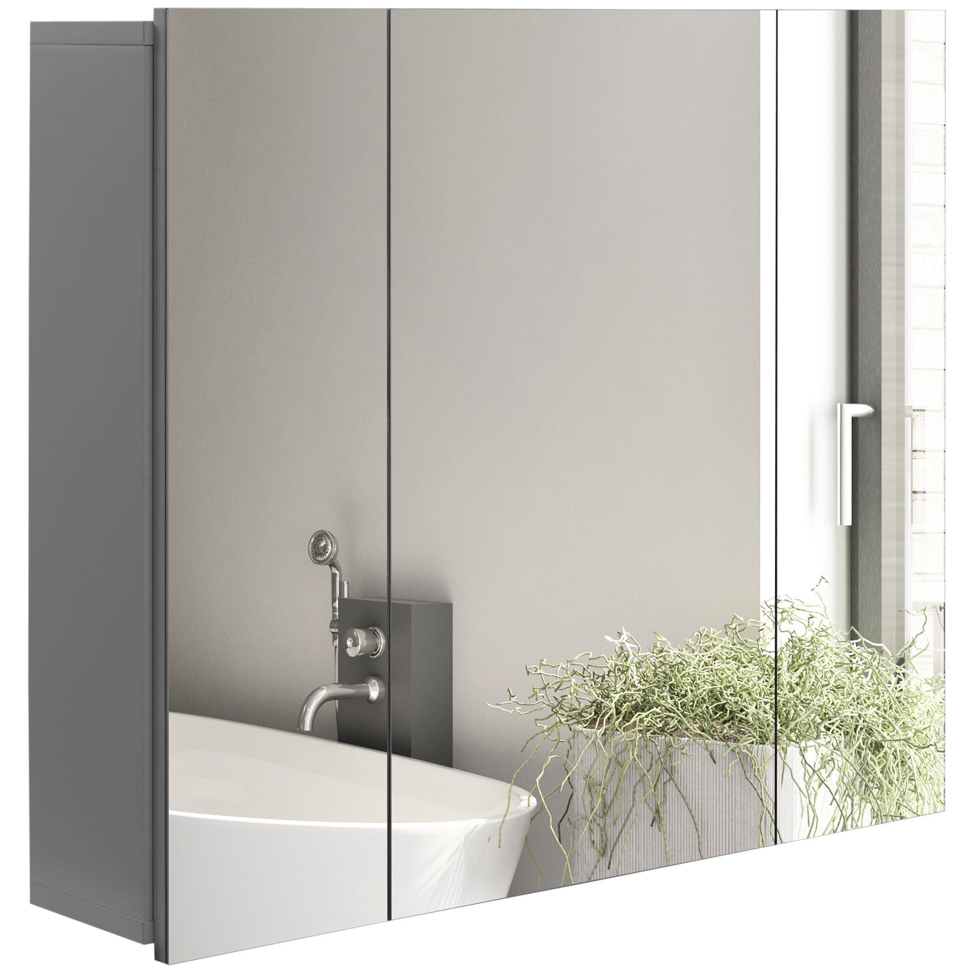 kleankin 28" x 24" Medicine Cabinet, Wall Mounted Bathroom Mirror Cabinet with Mirrored Doors, Adjustable Shelves and Soft Close Mechanism, Grey