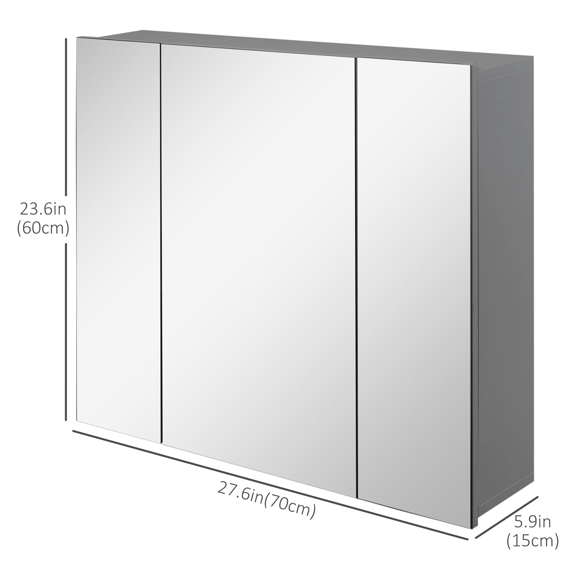 kleankin 28" x 24" Medicine Cabinet, Wall Mounted Bathroom Mirror Cabinet with Mirrored Doors, Adjustable Shelves and Soft Close Mechanism, Grey