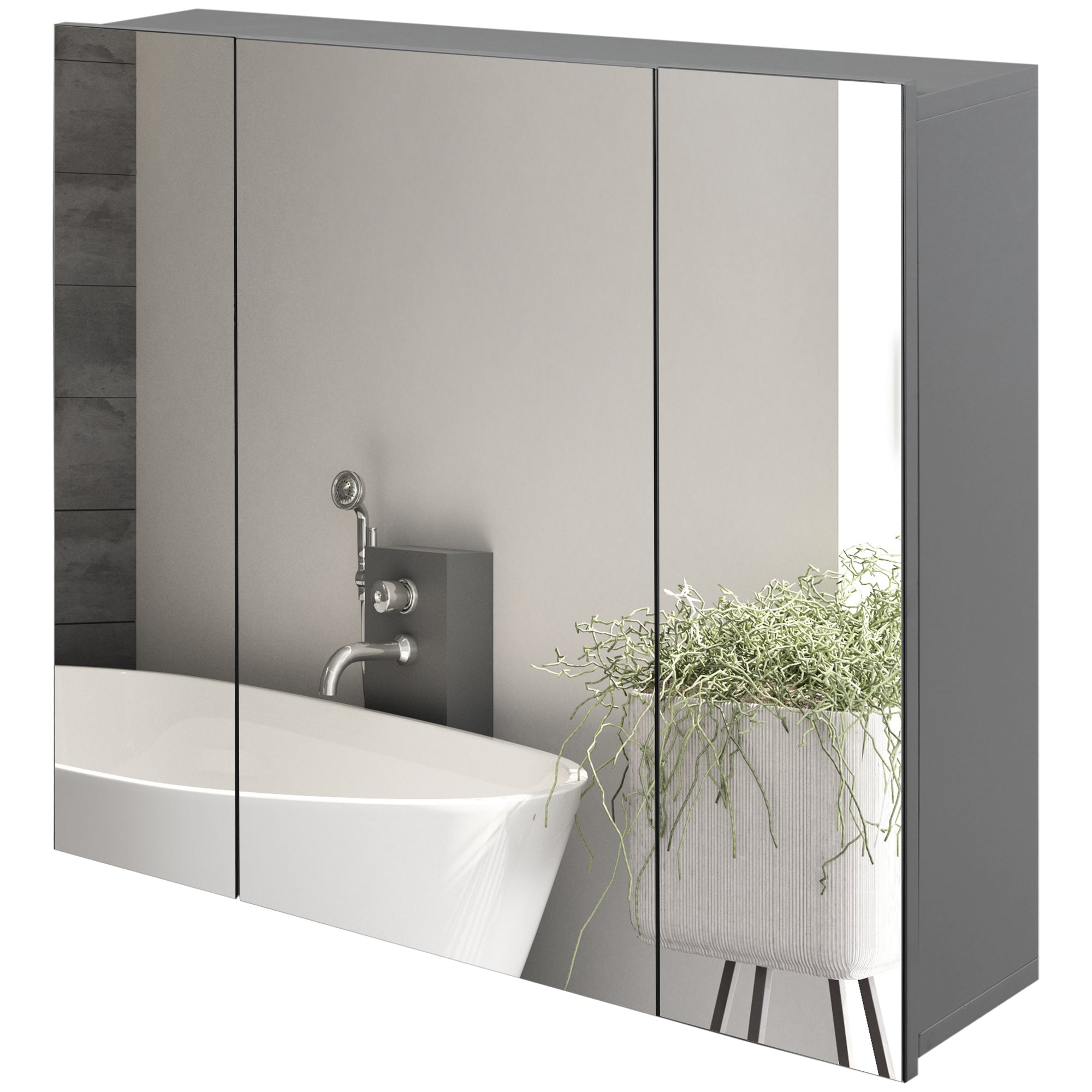 kleankin 28" x 24" Medicine Cabinet, Wall Mounted Bathroom Mirror Cabinet with Mirrored Doors, Adjustable Shelves and Soft Close Mechanism, Grey