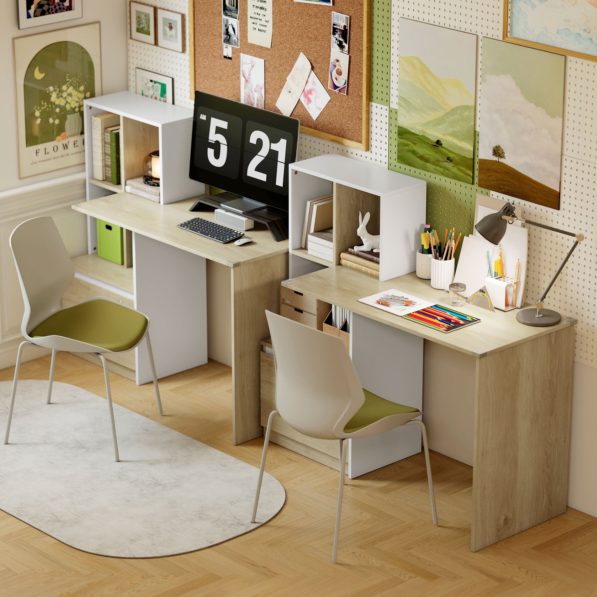 126 cm Computer Desk, Home Office Desk with Bookshelf and Lockable Drawer, Adjustable Hanging Rails for A4 and Letter Size Files, Small Writing Table for Bedroom, Study Room, Oak Wood Effect