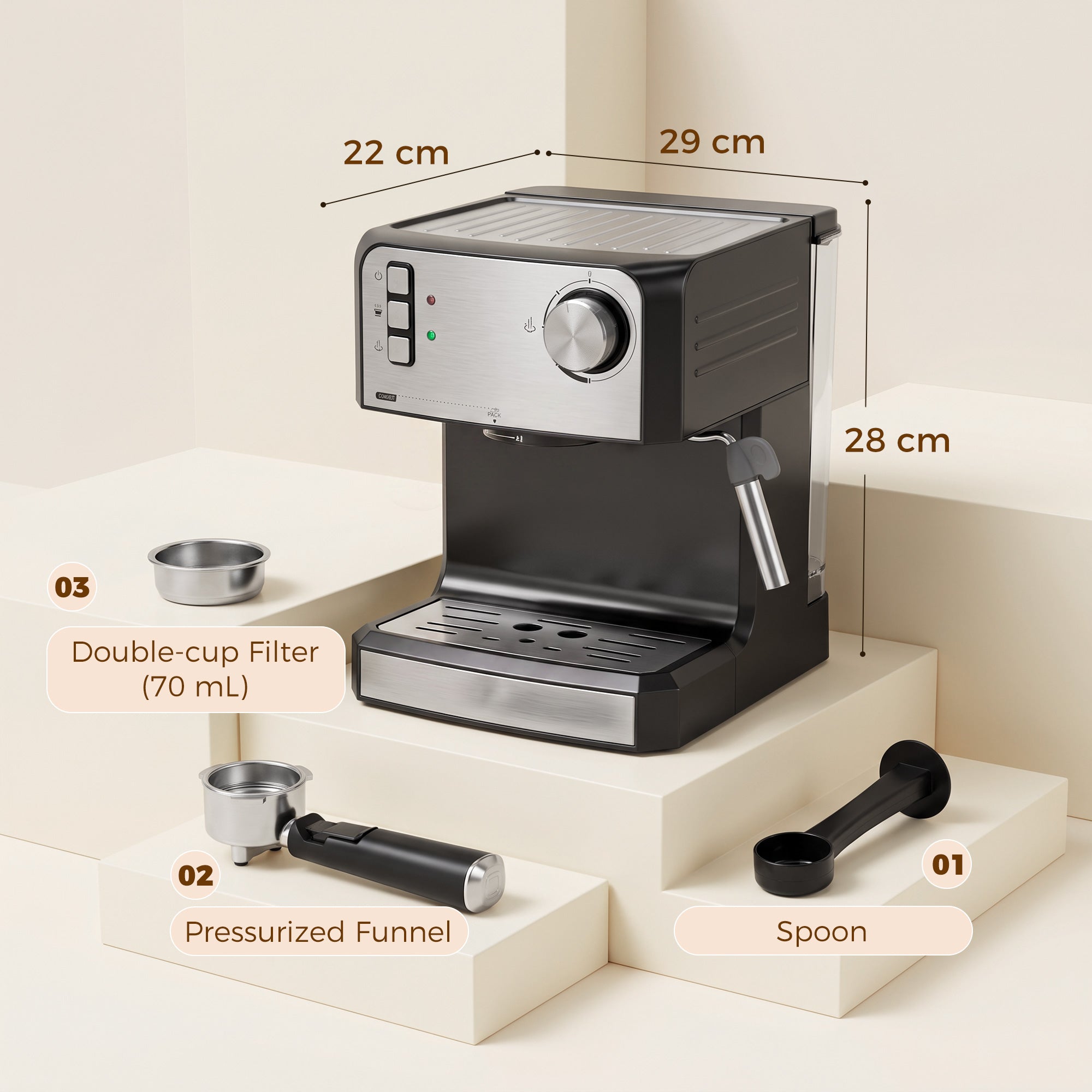 Espresso Machine with Milk Frother Wand, 1.6 L Water Tank, 850W Semi Automatic 20 Bar Coffee Machine, Latte and Cappuccino Maker with Double Shot, Hot Water, Cup Warming, Black and Silver
