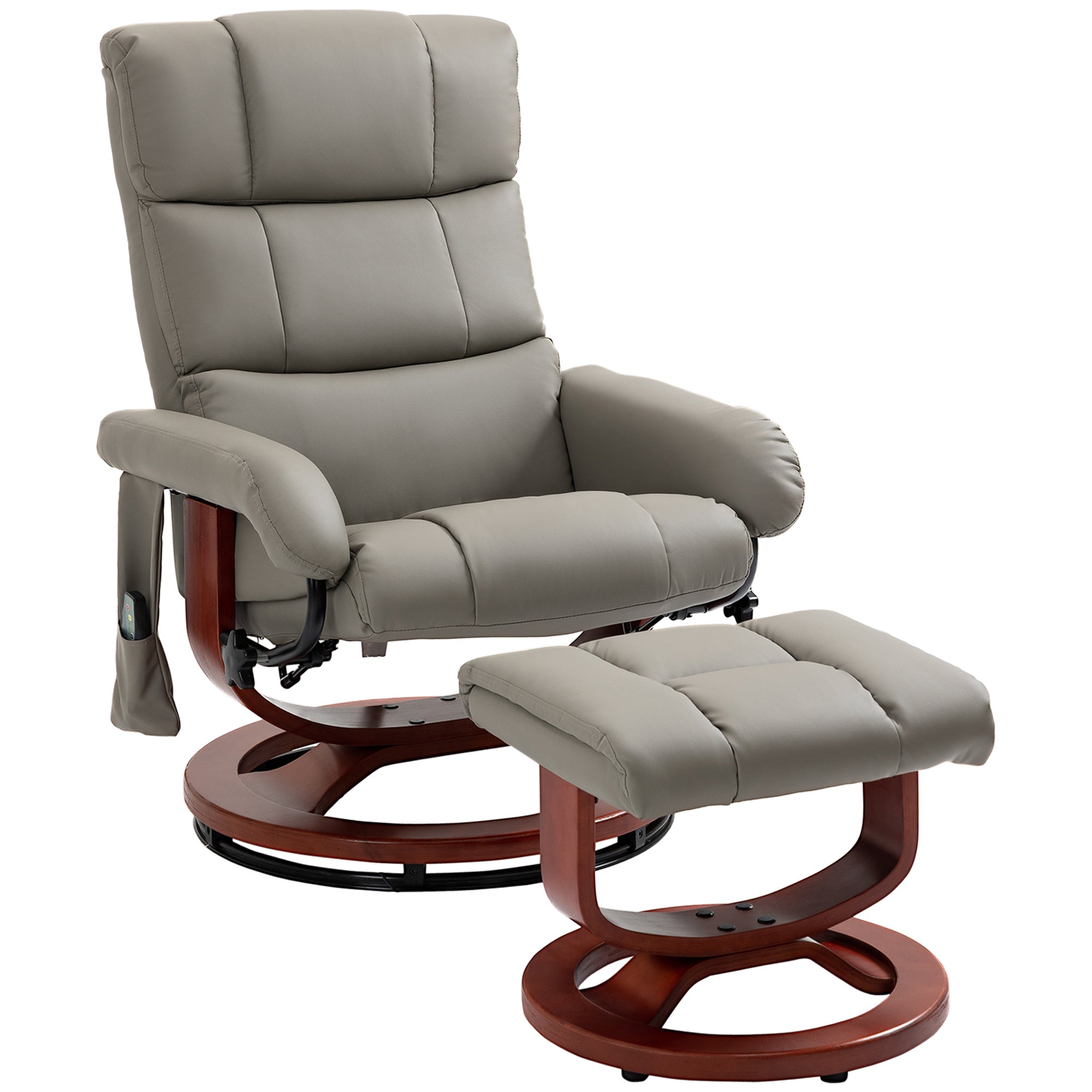 Massage Recliner Chair with Ottoman, Swivel Recliner and Footrest, Faux Leather Reclining Chair Gray