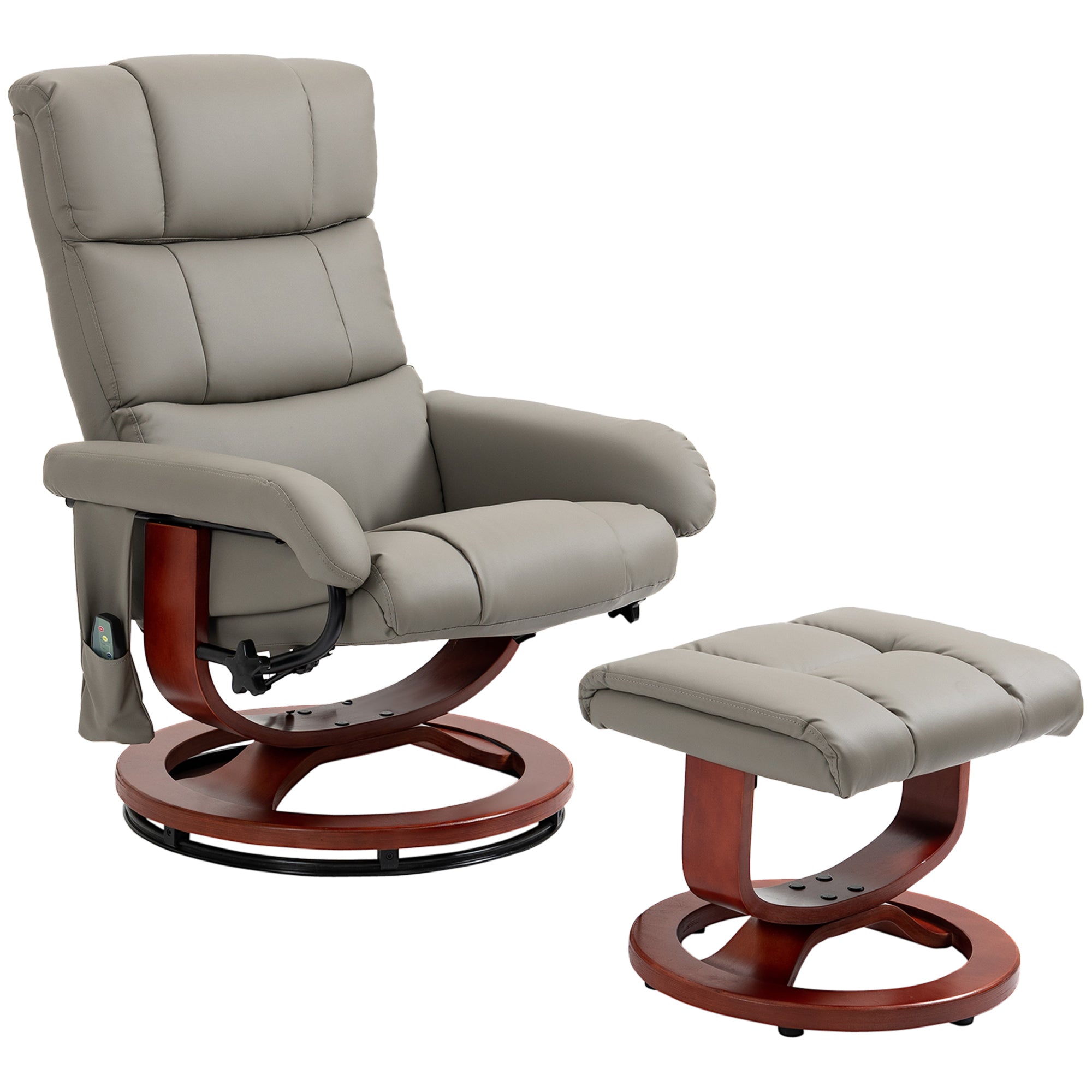 Massage Recliner Chair with Ottoman, Swivel Recliner and Footrest, Faux Leather Reclining Chair Gray