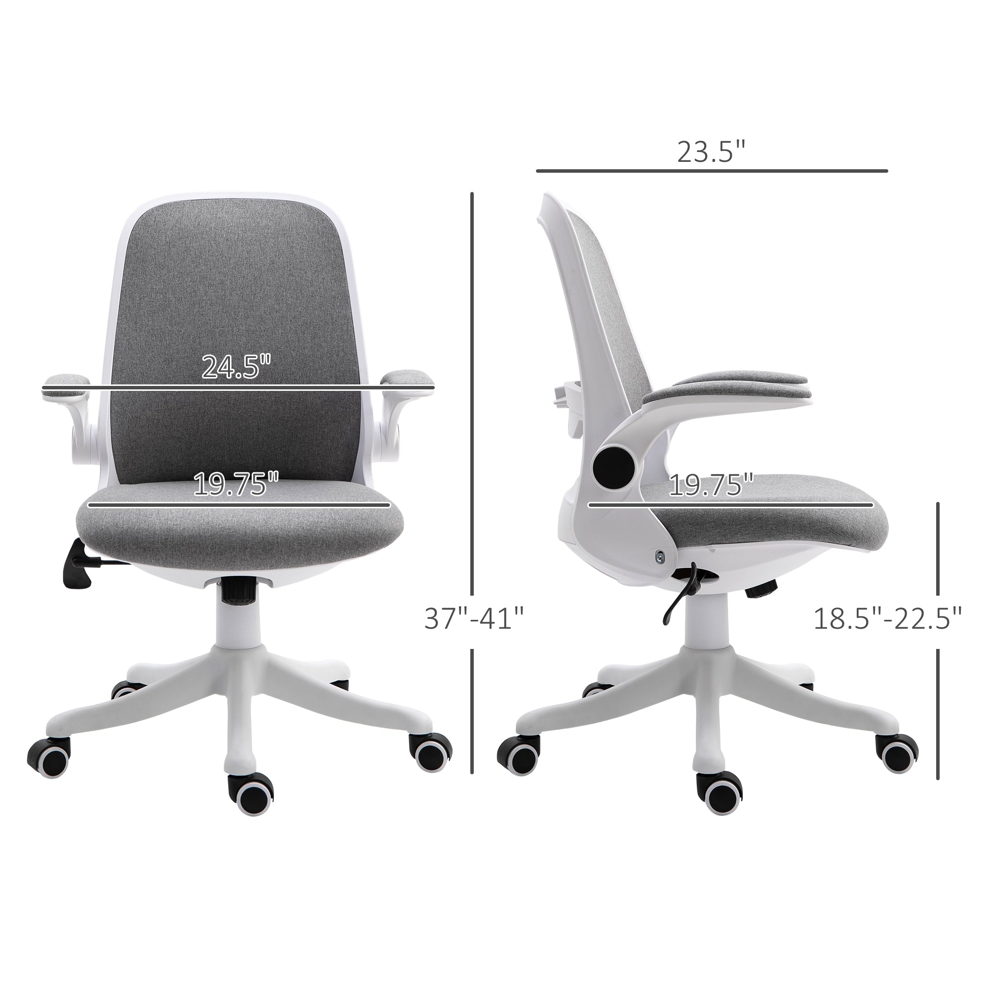 Vinsetto Office Chair 360° Swivel Task Desk Breathable Fabric Computer Chair with Flip-up Arms and Adjustable Height, Grey