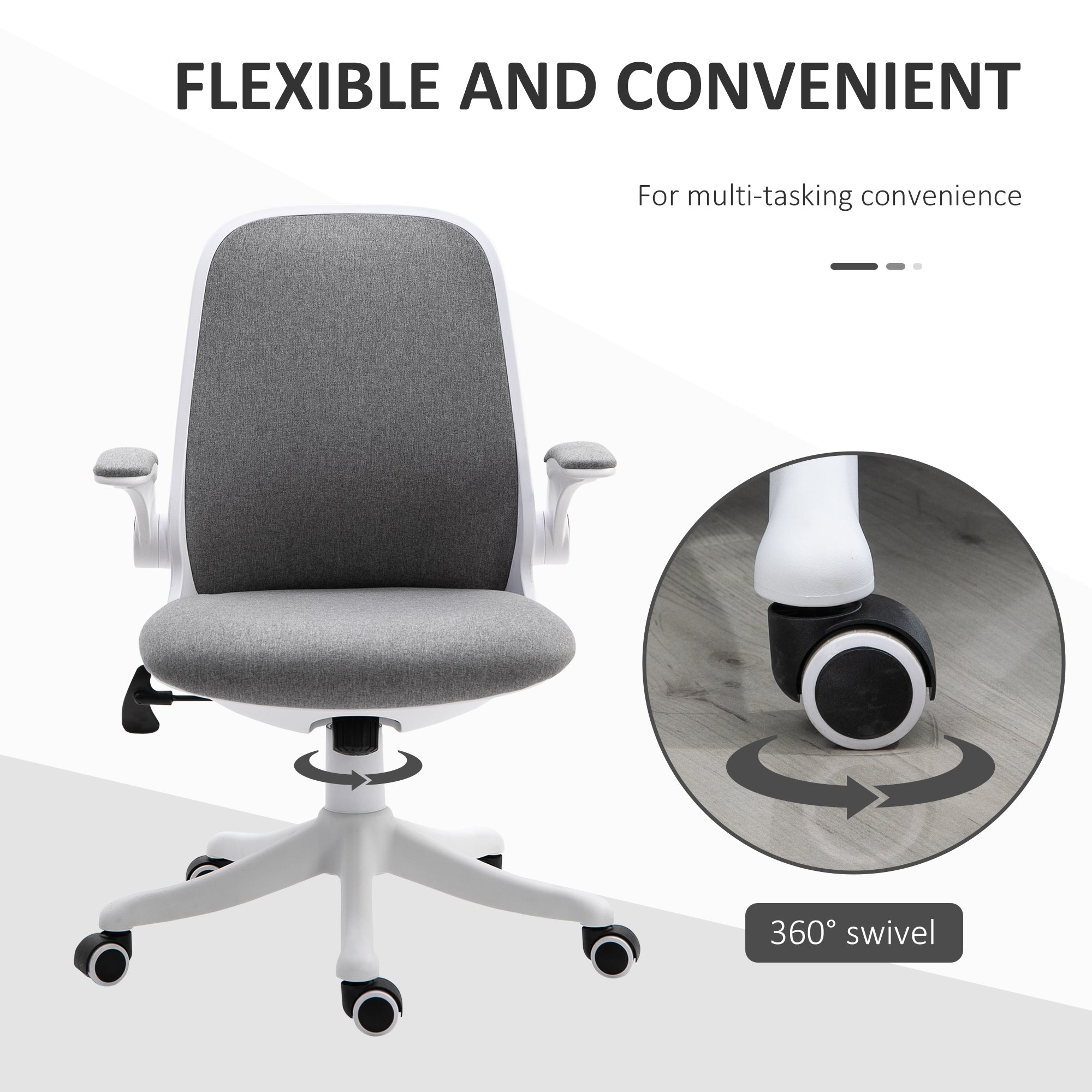 Vinsetto Office Chair 360° Swivel Task Desk Breathable Fabric Computer Chair with Flip-up Arms and Adjustable Height, Grey