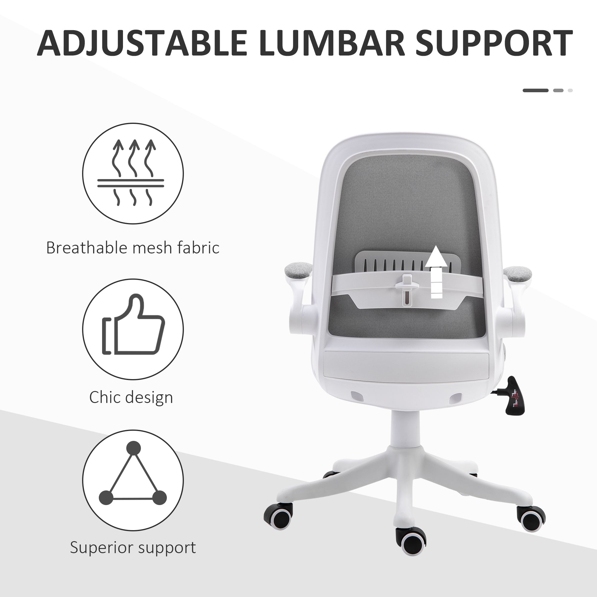 Vinsetto Office Chair 360° Swivel Task Desk Breathable Fabric Computer Chair with Flip-up Arms and Adjustable Height, Grey