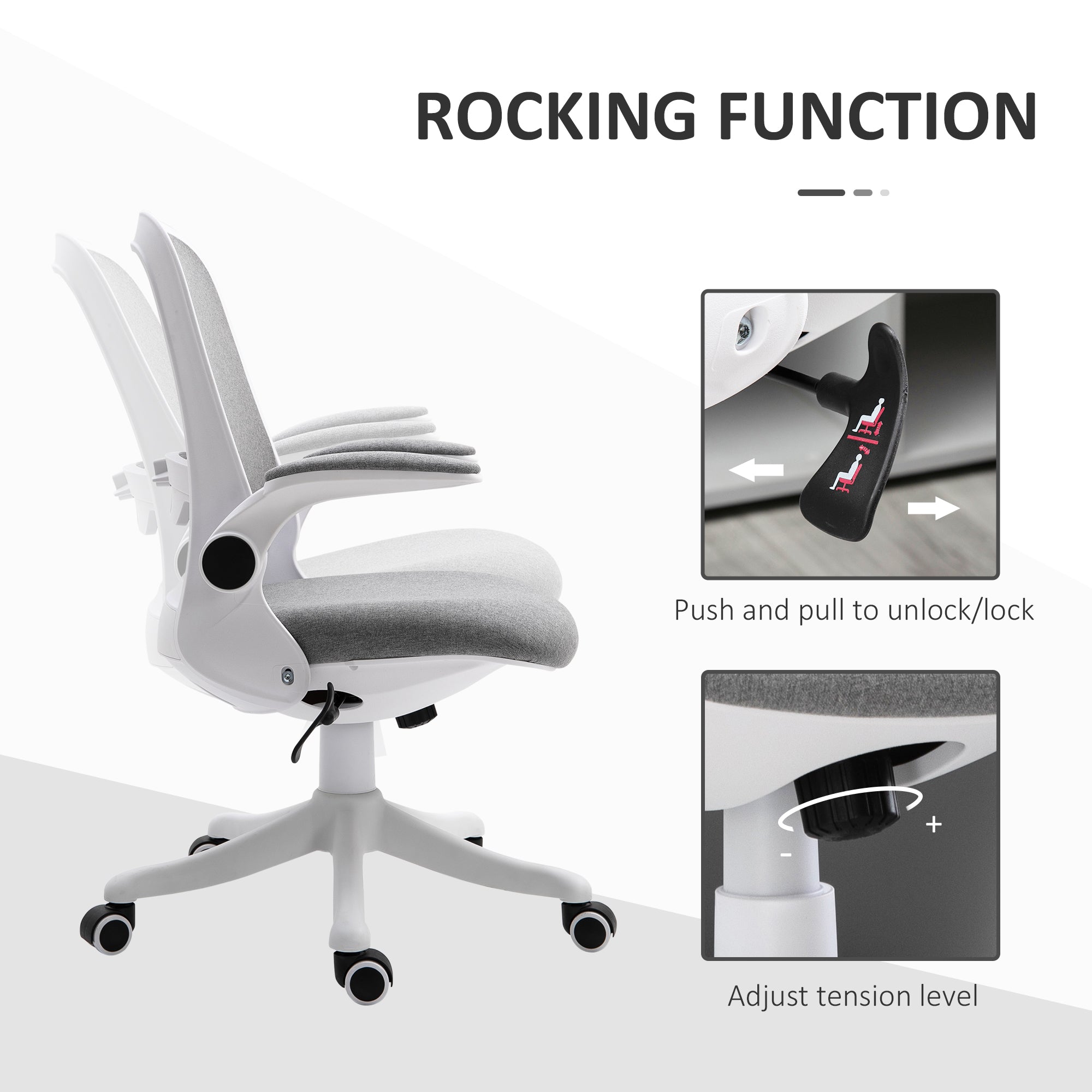 Vinsetto Office Chair 360° Swivel Task Desk Breathable Fabric Computer Chair with Flip-up Arms and Adjustable Height, Grey