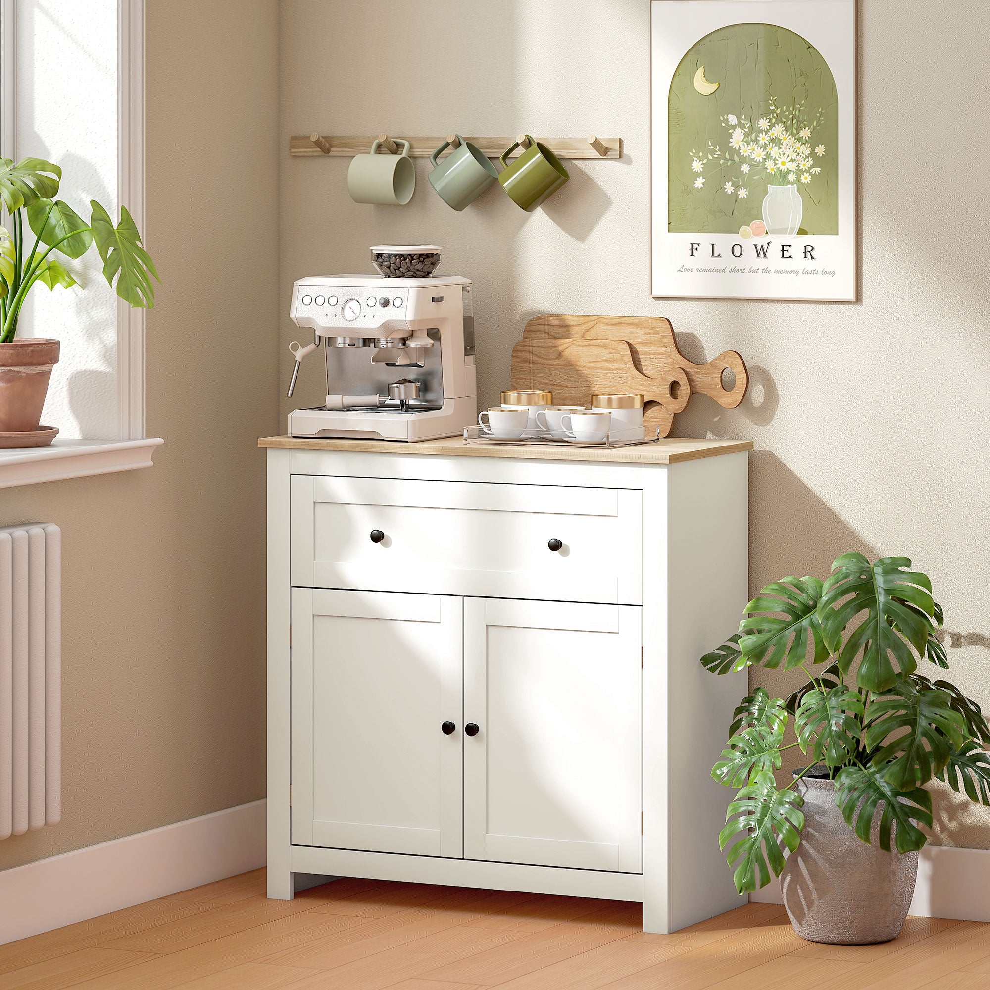 Sideboard Storage Cabinet, Modern Kitchen Cupboard with Adjustable Shelf, Drawer and Double Doors, Sideboard for Living Room, Dining Room, Hallway, Cream White