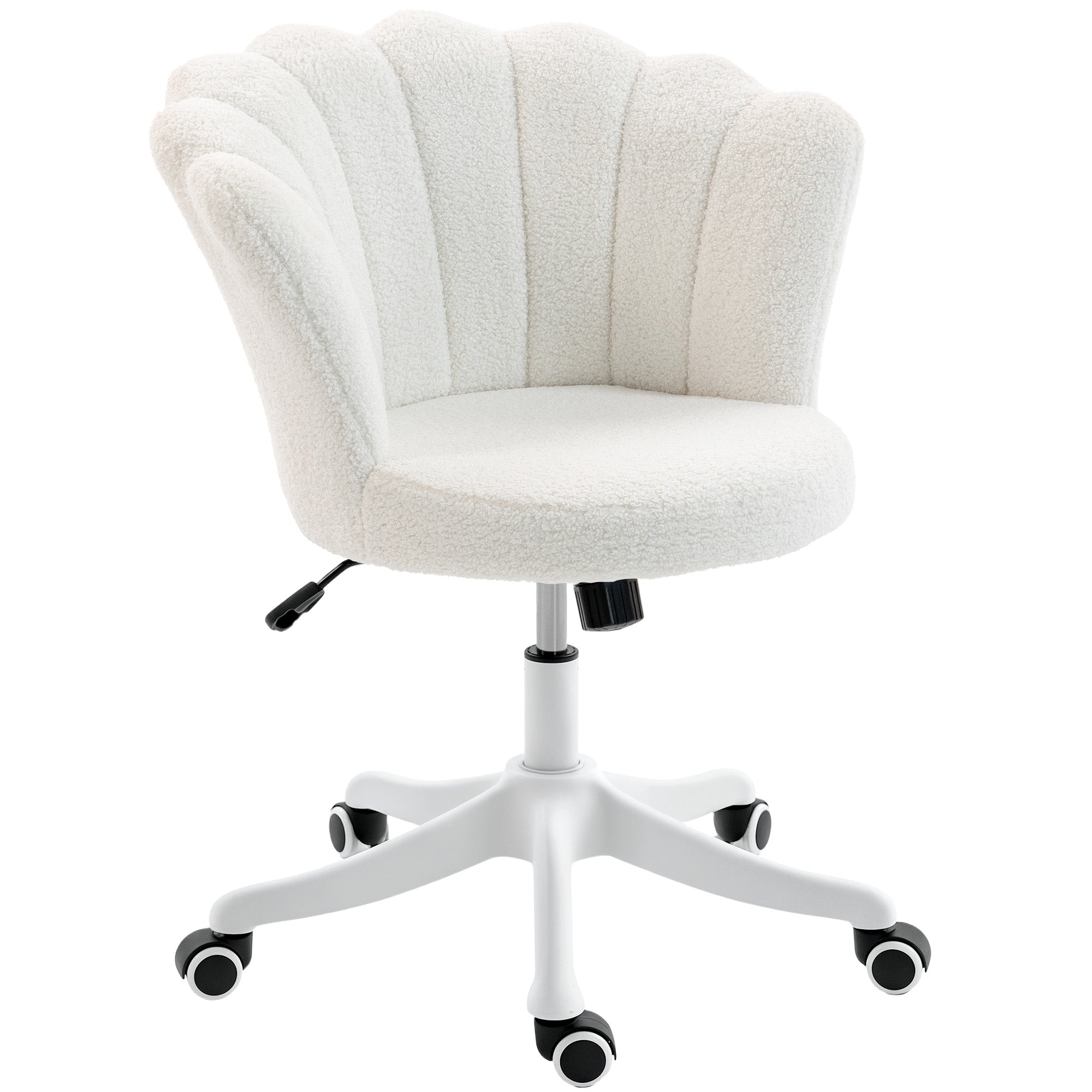 Teddy Fleece Office Chair, Armless Swivel Desk Chair with Adjustable Height, Backrest, Wheels, Padded Seat, Tilt Function for Office, Vanity, Computer, Study, Cream White