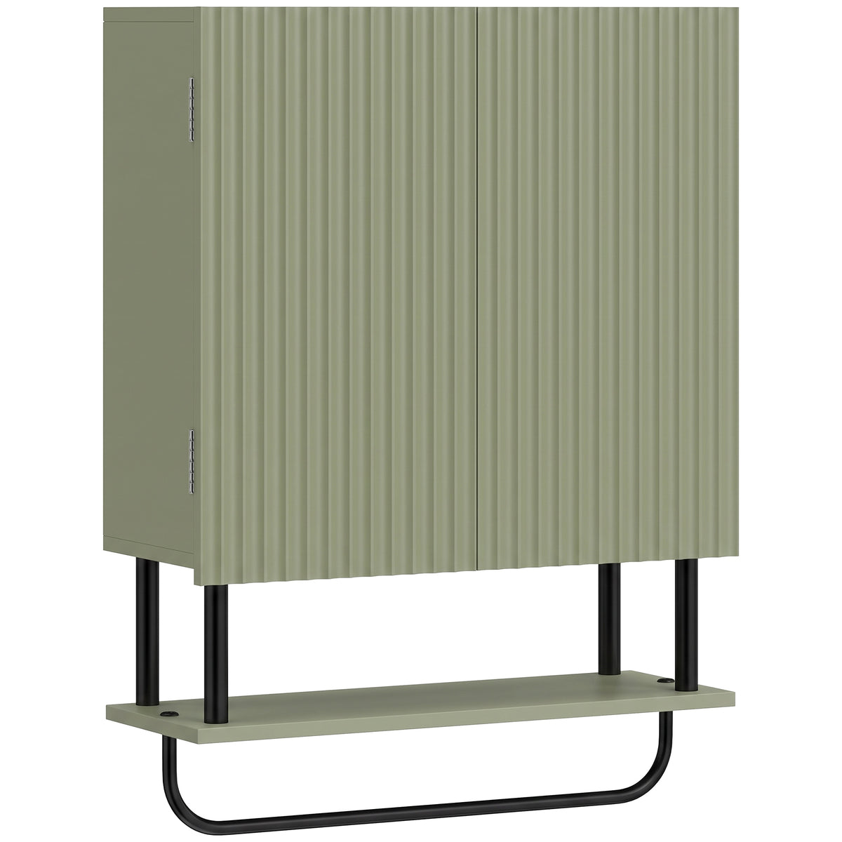 Bathroom Wall Cabinet with 2 Wavy Doors, Modern Bathroom Cabinet Wall Mounted Over Toilet with Hidden Storage and Open shelf, Towel Bar, Space Saving, Green