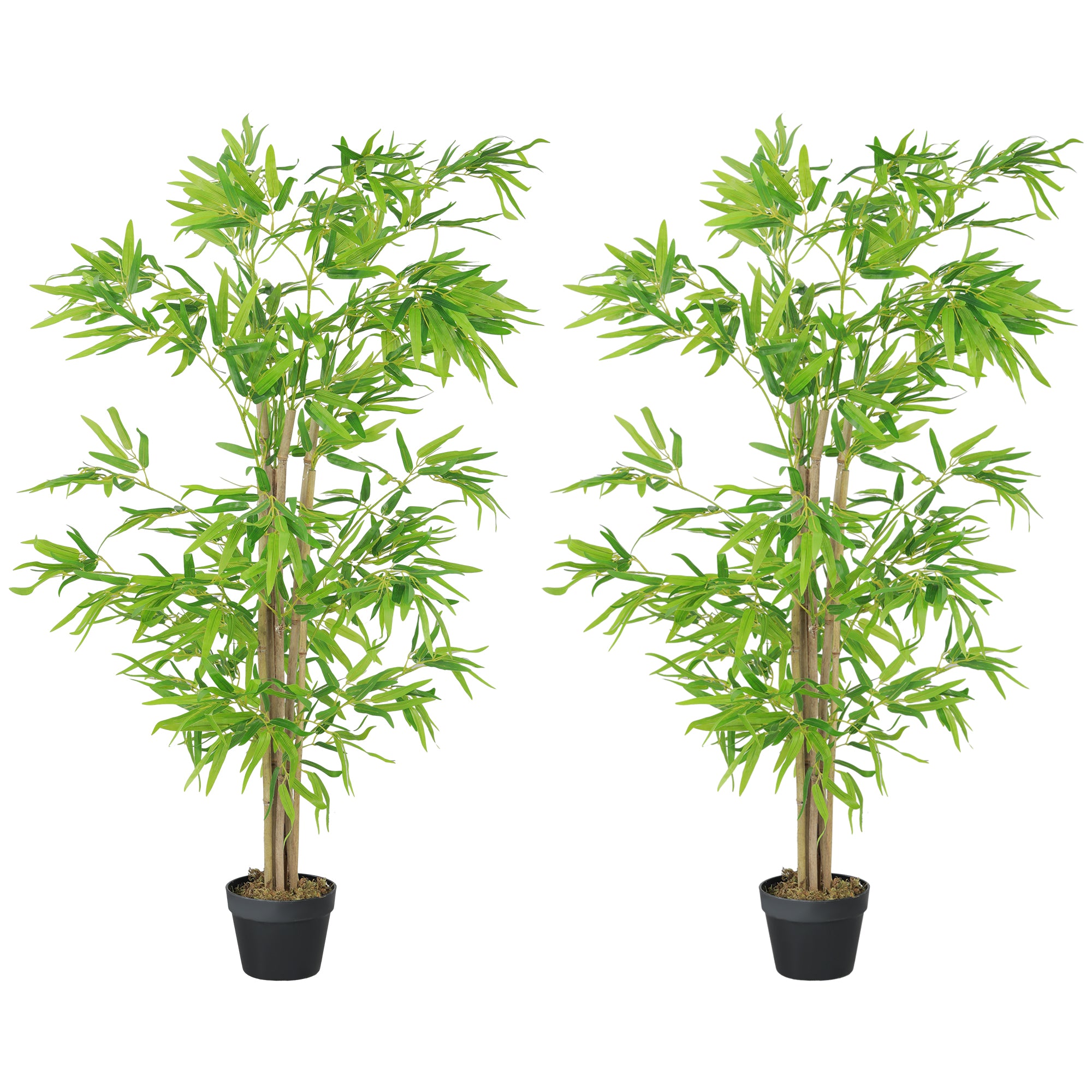 Artificial Bamboo Tree Set of 2, 5ft Tall Fake Tree with Realistic Leaf and Natural Trunk, Faux Decorative Plant in Nursery Pot for Indoor Decor