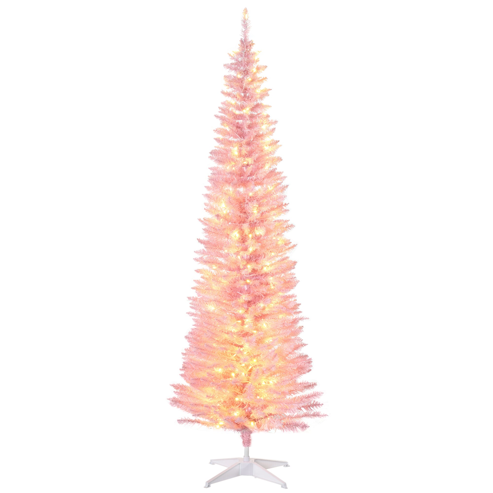 6ft Pencil Christmas Tree Slim Artificial Tree with Realistic Branches and Warm White LED Lights Pink