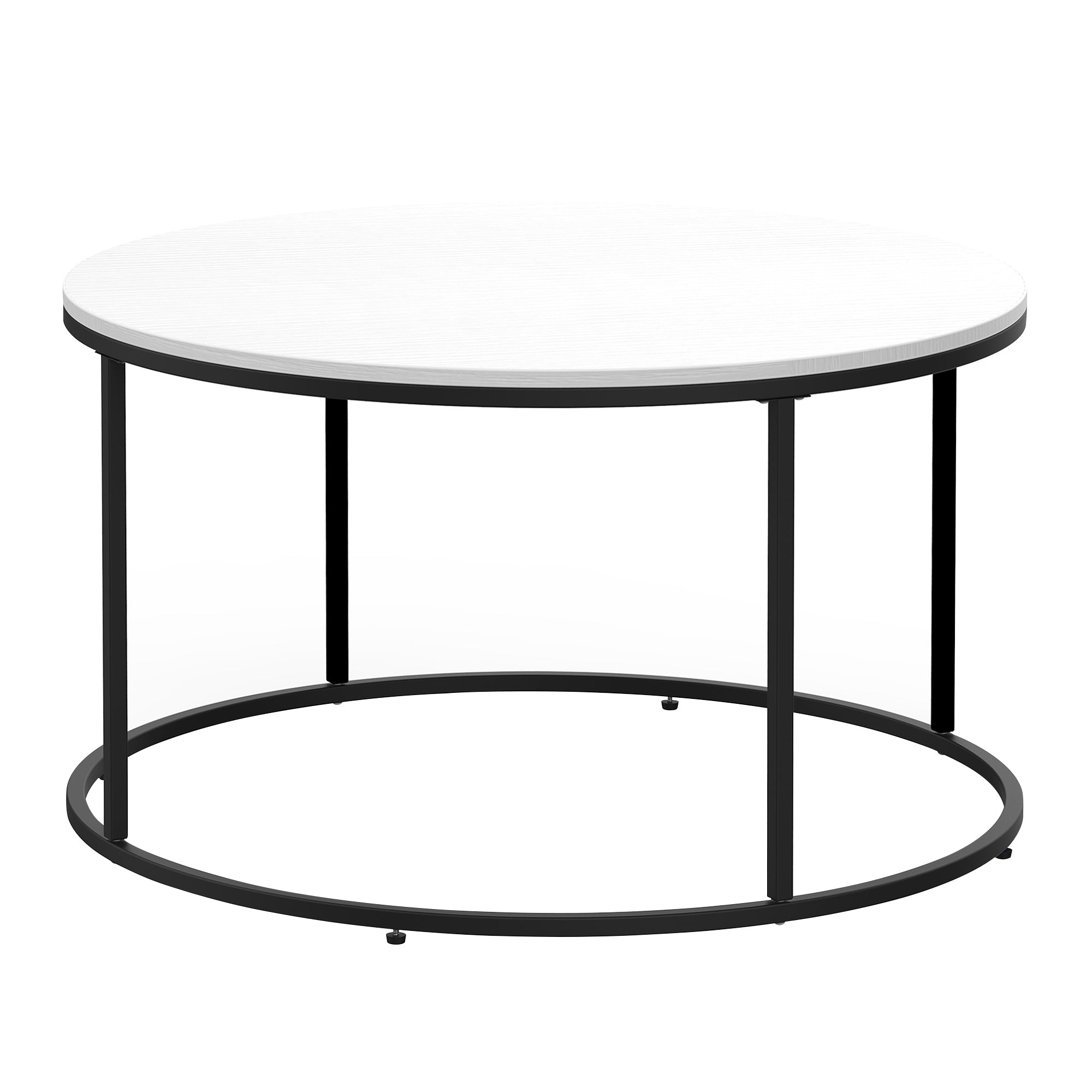 HOMCOM Modern Coffee Table, Round Accent Center Table with Metal Frame, Adjustable Feet, White