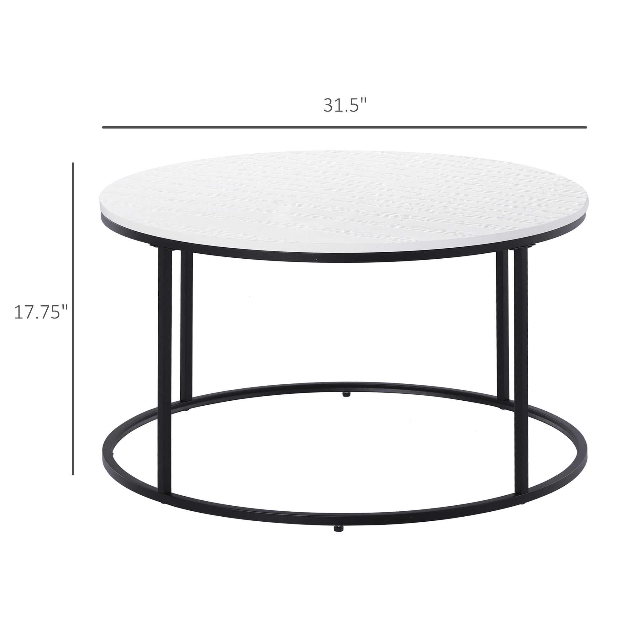 HOMCOM Modern Coffee Table, Round Accent Center Table with Metal Frame, Adjustable Feet, White