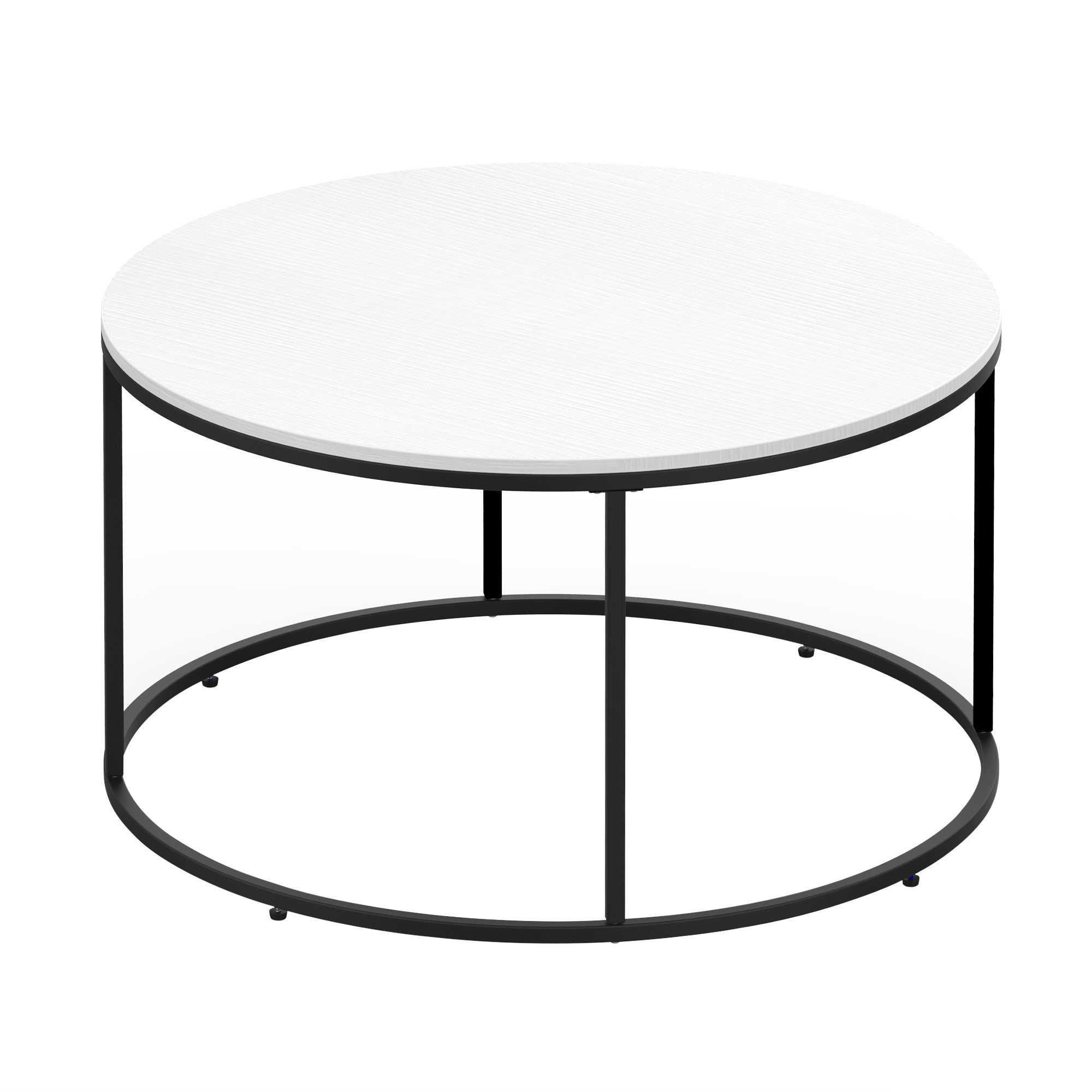 HOMCOM Modern Coffee Table, Round Accent Center Table with Metal Frame, Adjustable Feet, White