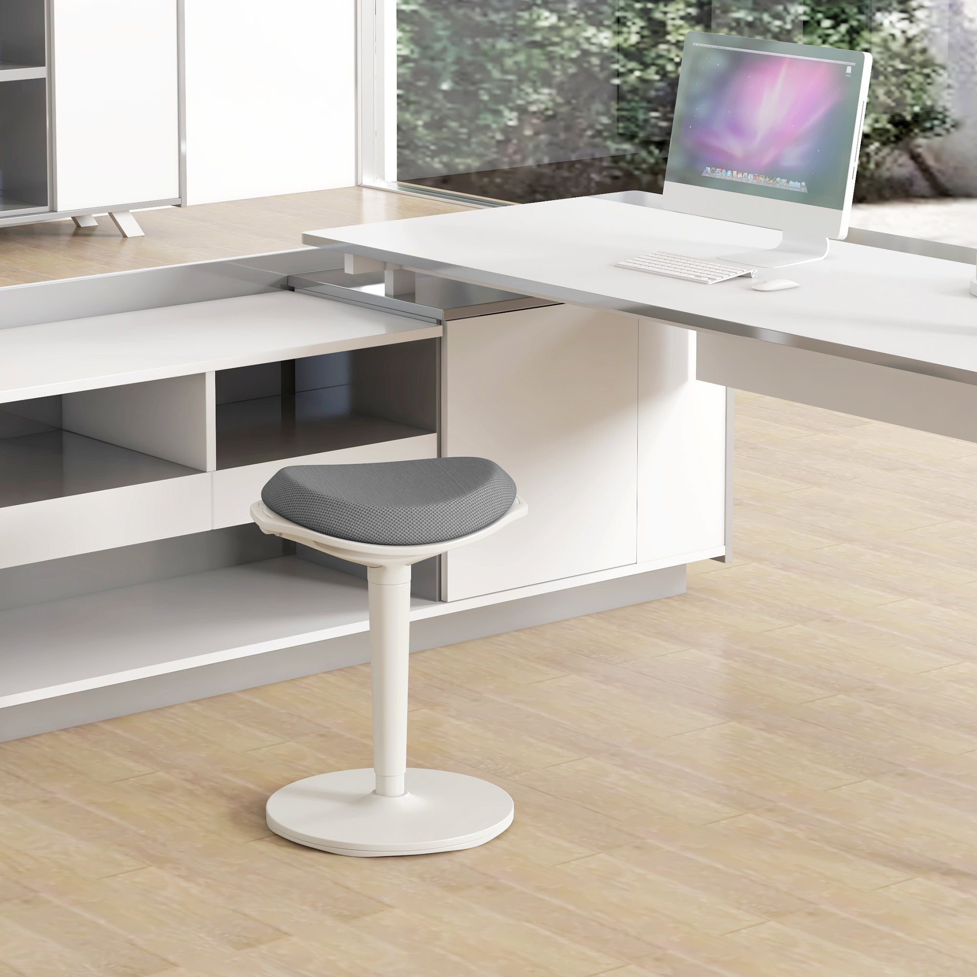 HOMCOM Standing Desk Chair, Backless Wobble Chair, 22.2-28.1 Inches, Ergonomic Adjustable Active Learning Stool for Office Desks, with Rocking Motion, Padded, Grey