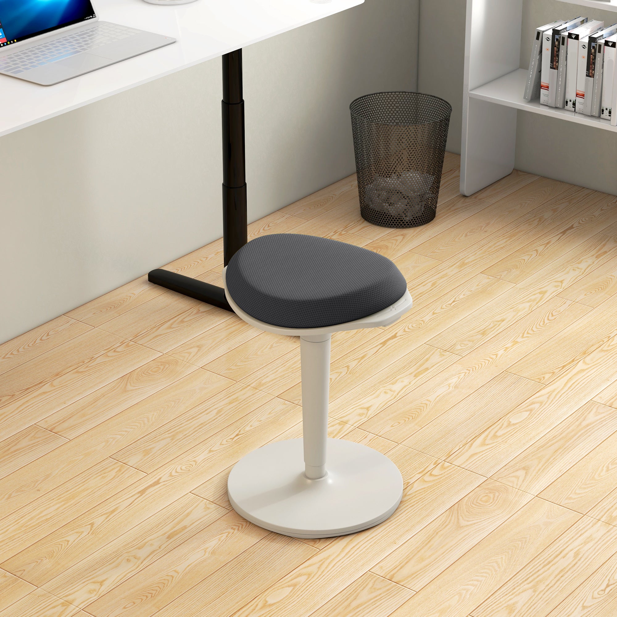 HOMCOM Standing Desk Chair, Backless Wobble Chair, 22.2-28.1 Inches, Ergonomic Adjustable Active Learning Stool for Office Desks, with Rocking Motion, Padded, Grey