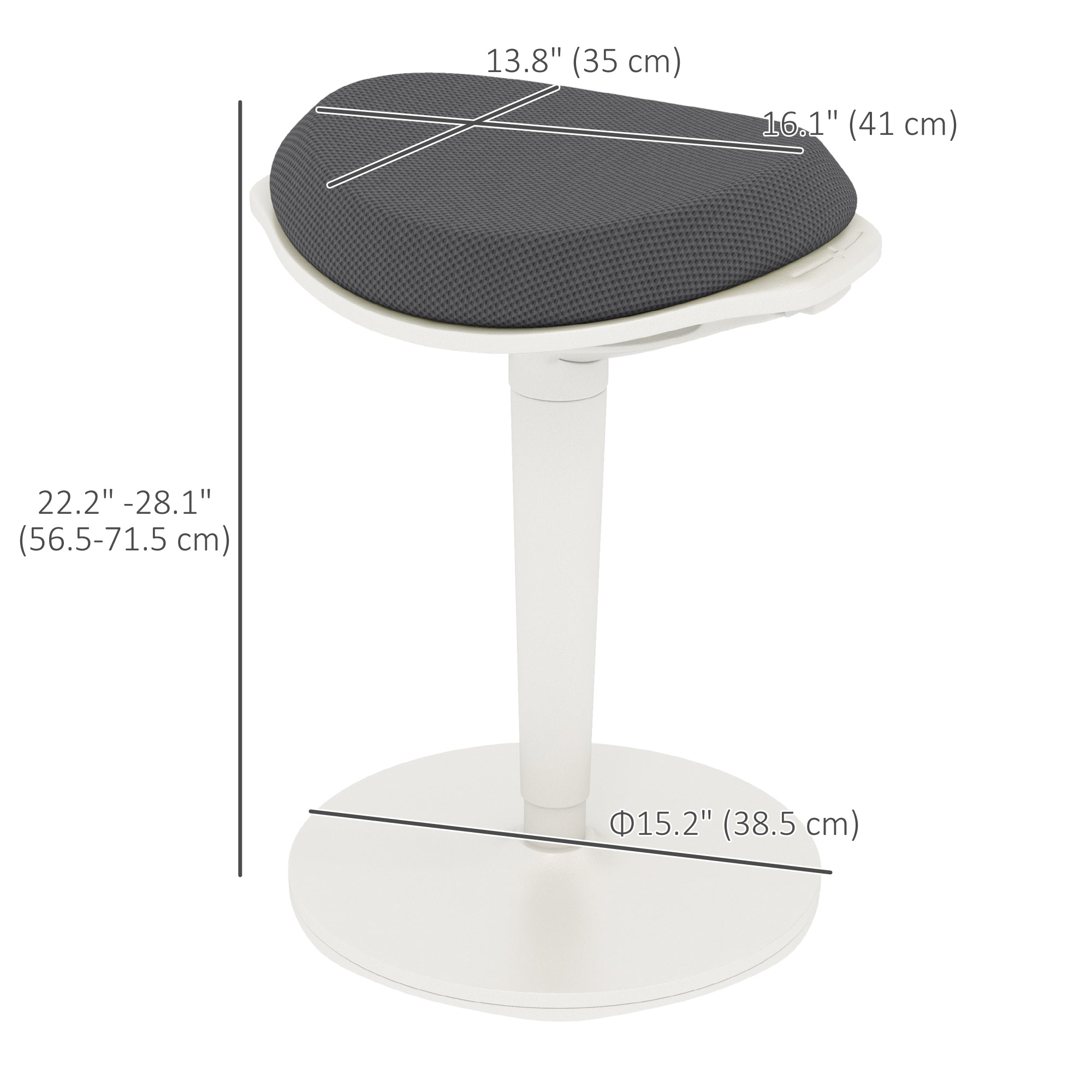 HOMCOM Standing Desk Chair, Backless Wobble Chair, 22.2-28.1 Inches, Ergonomic Adjustable Active Learning Stool for Office Desks, with Rocking Motion, Padded, Grey