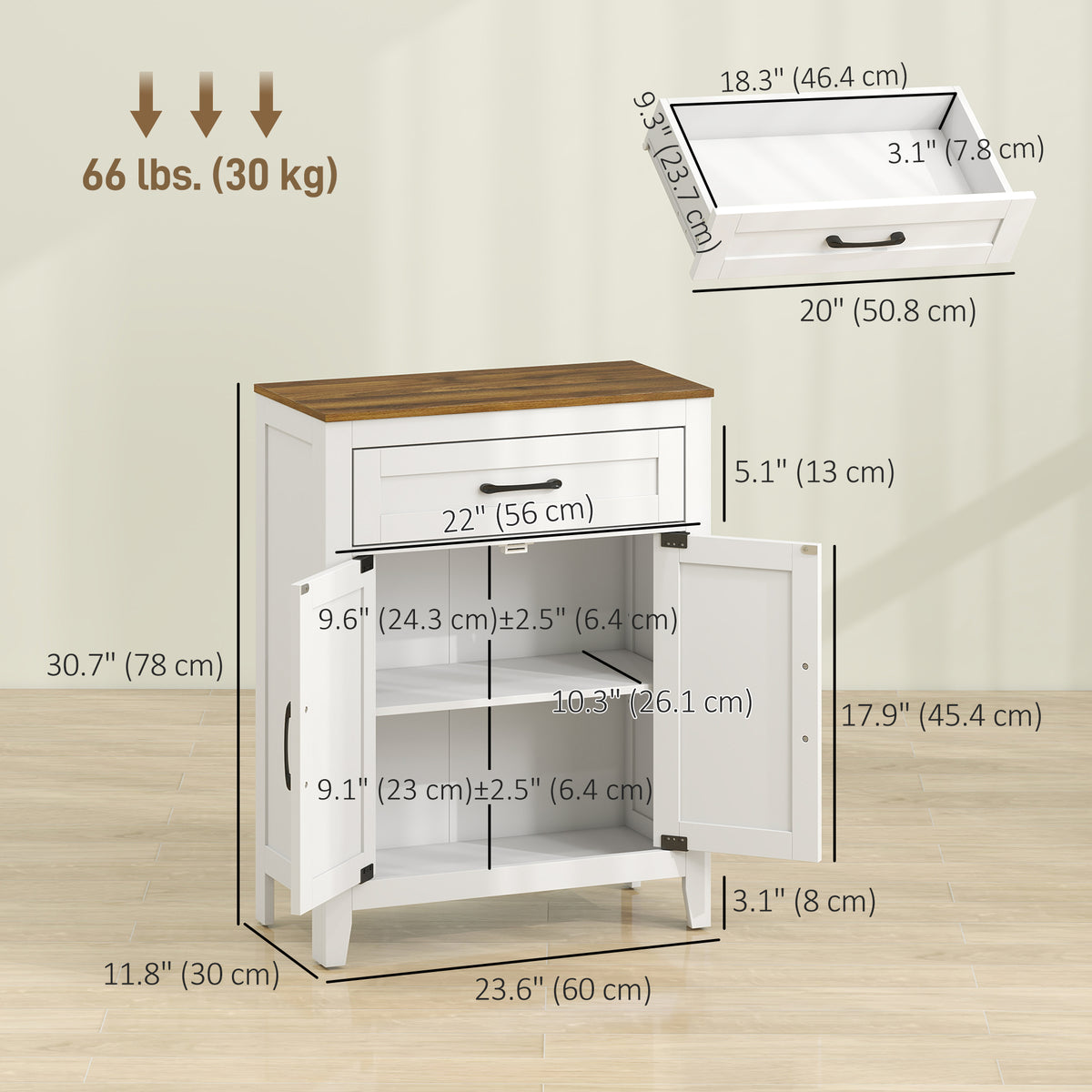 Bathroom Cabinet, Farmhouse Bathroom Storage Cabinet with Barn Doors, Drawer and Adjustable Shelf, White