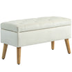 HOMCOM Storage Ottoman with Lid, Velvet Upholstered Storage Bench, Foot Stool with Wood Legs for Living Room, Bedroom, Entryway, 31.5" x 13.8" x 15.7", Cream White